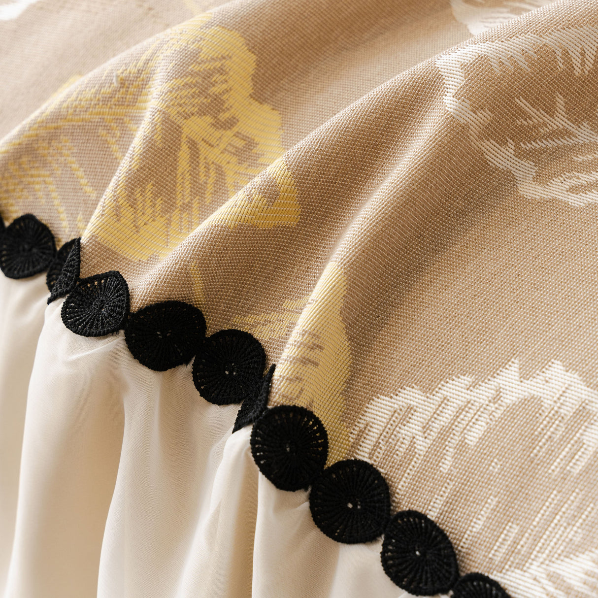 Leaf Jacquard Sofa Cover with Ruffle Skirt – Non-Slip Couch Protector with Sheer Hem