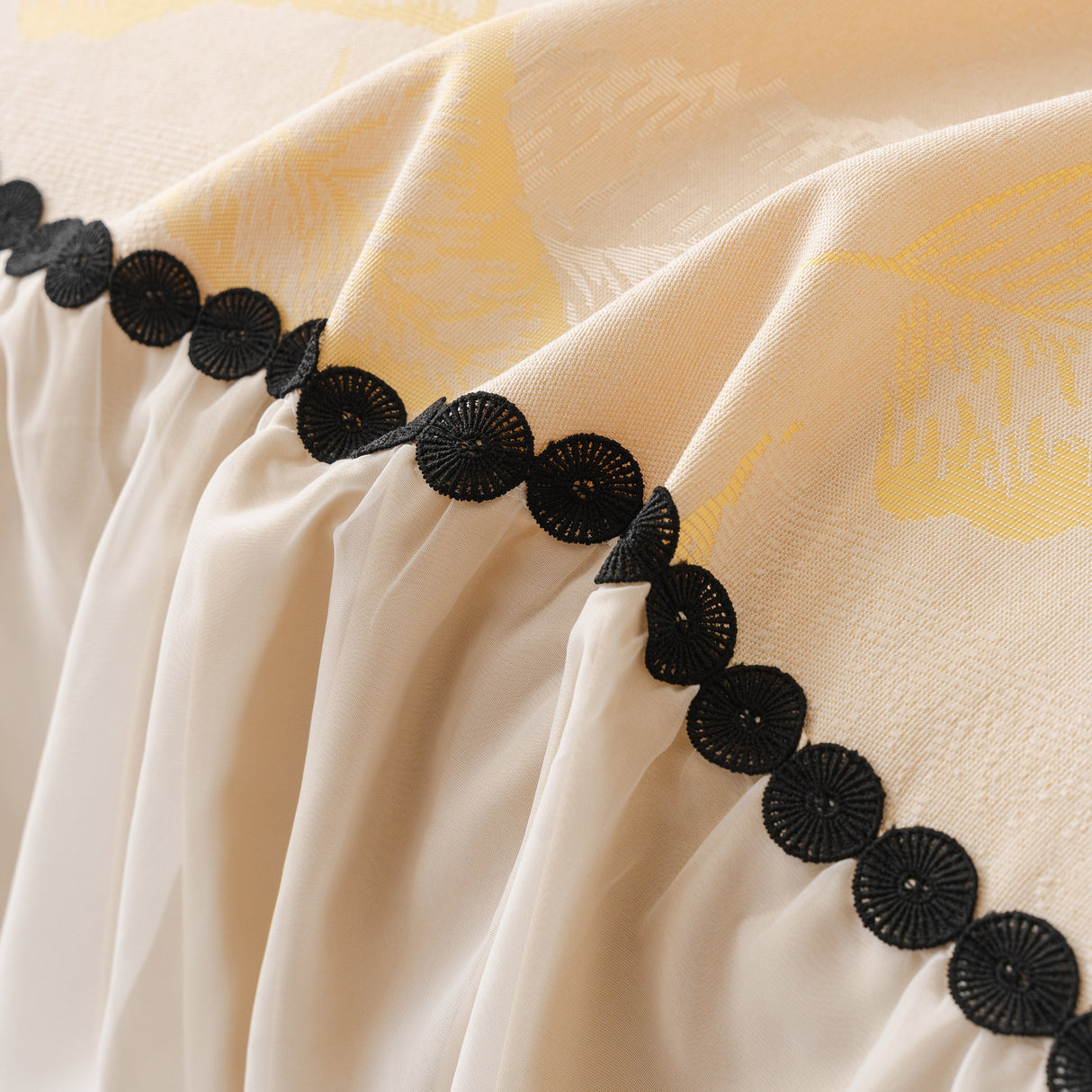 Leaf Jacquard Sofa Cover with Ruffle Skirt – Non-Slip Couch Protector with Sheer Hem