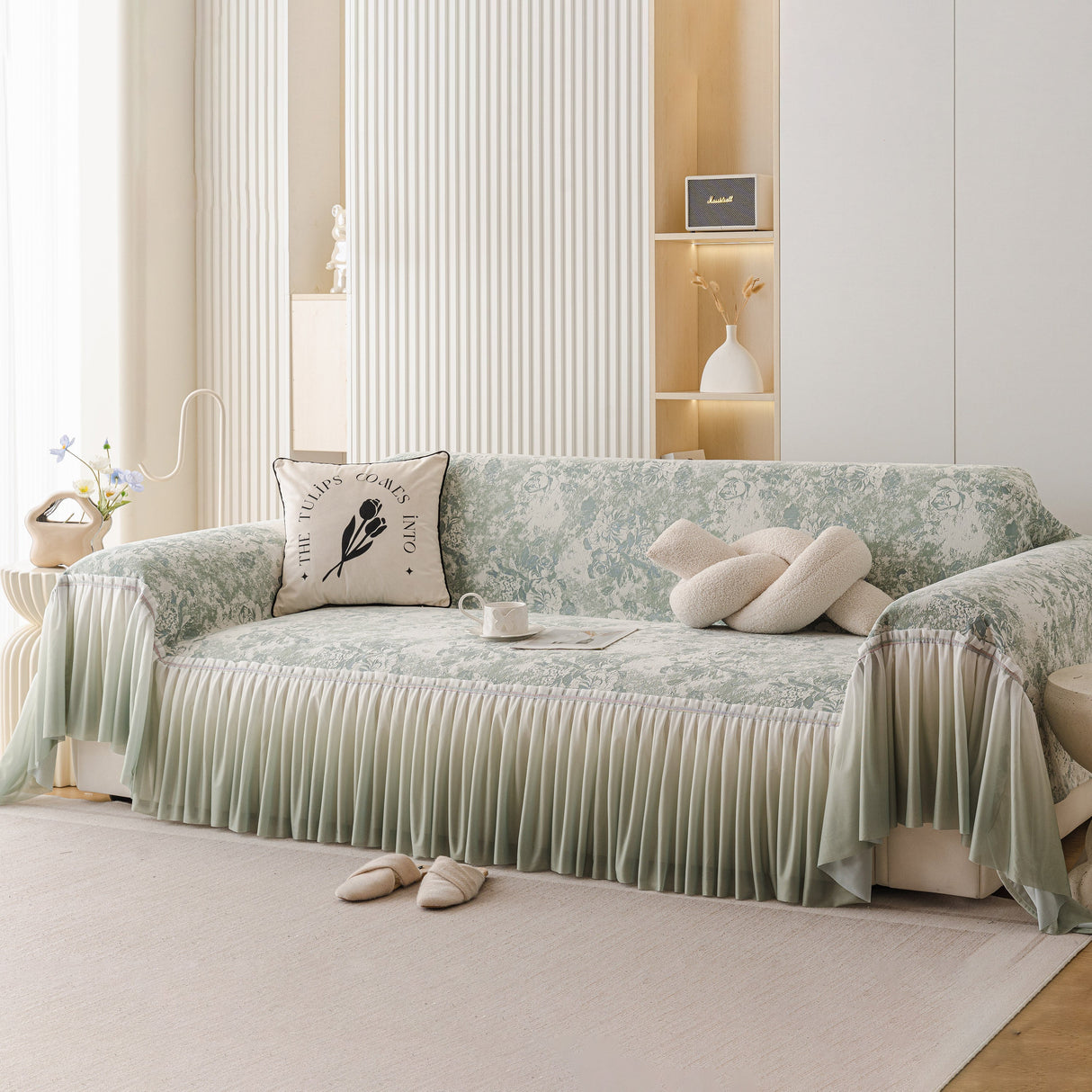 French Chic Style Ruffle Rose Cover Throw for Sofas, Decorative Sectional Covers