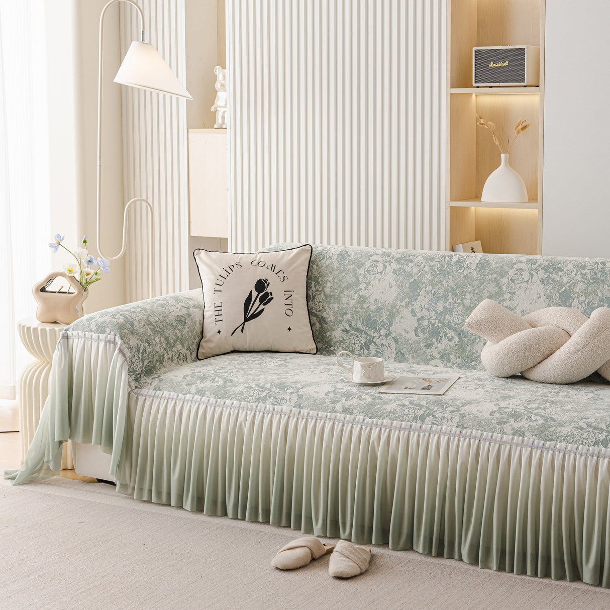 French Chic Style Ruffle Rose Cover Throw for Sofas, Decorative Sectional Covers