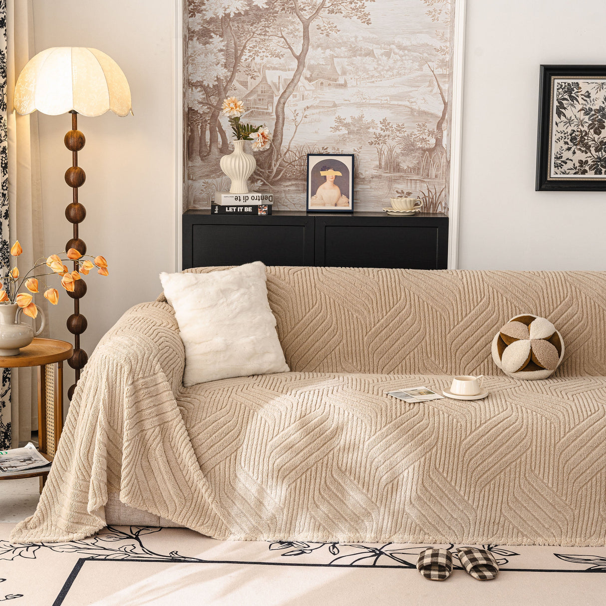 Plush Flannel Fleece Sofa Throw Blanket, Soft & Cozy Furniture Protector for Couch