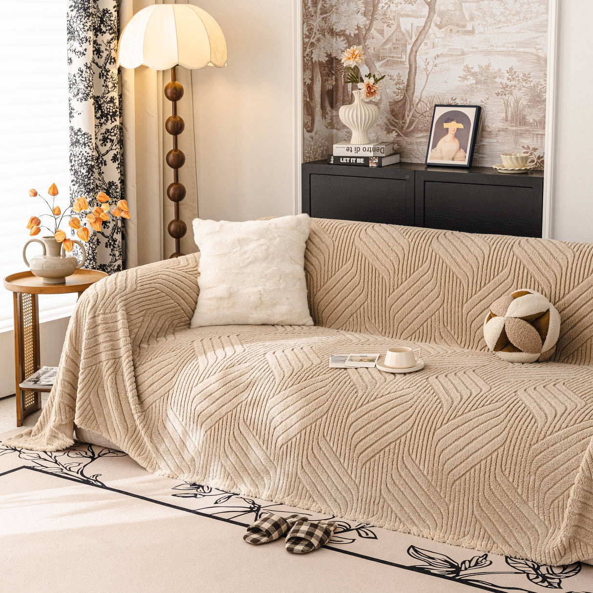 Plush Flannel Fleece Sofa Throw Blanket, Soft & Cozy Furniture Protector for Couch