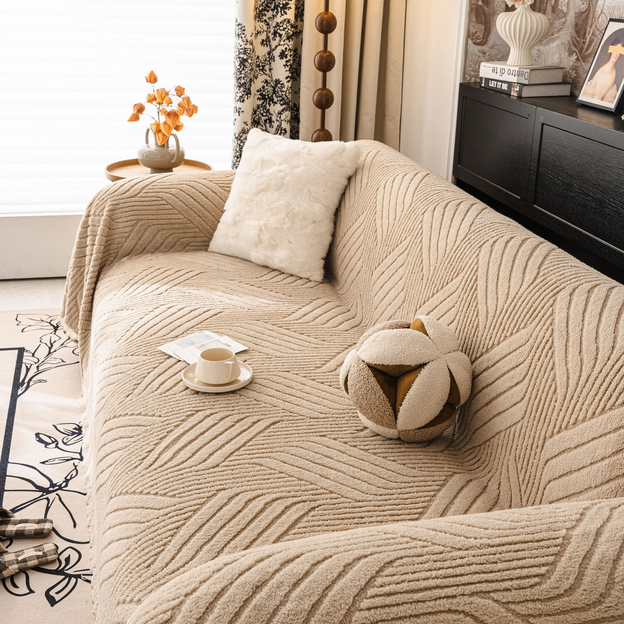 Plush Flannel Fleece Sofa Throw Blanket, Soft & Cozy Furniture Protector for Couch