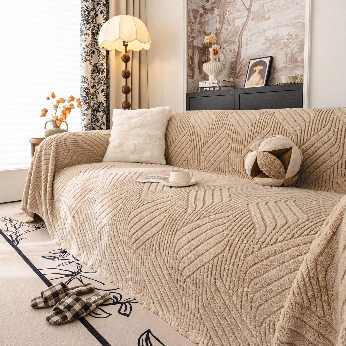 Plush Flannel Fleece Sofa Throw Blanket, Soft & Cozy Furniture Protector for Couch