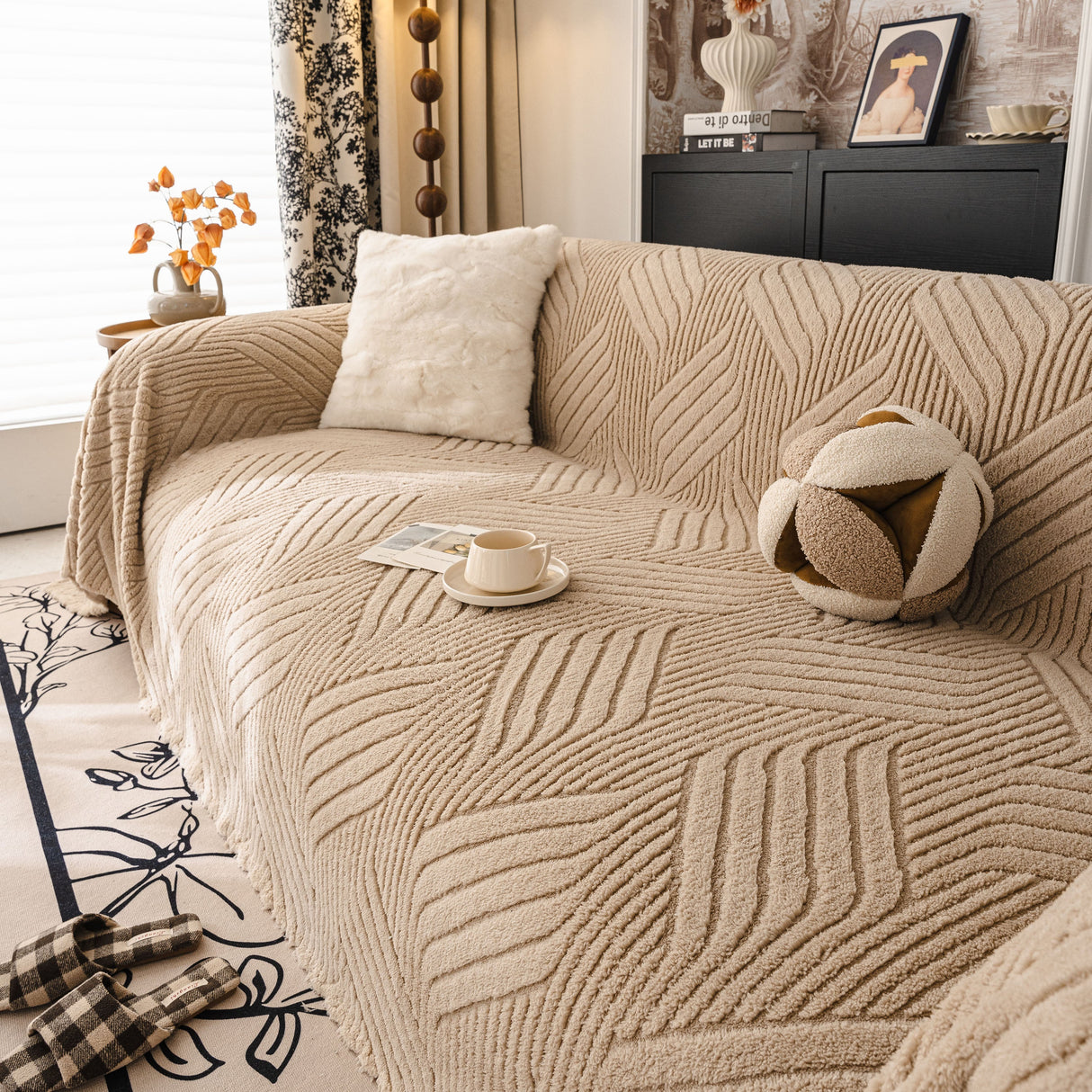 Plush Flannel Fleece Sofa Throw Blanket, Soft & Cozy Furniture Protector for Couch