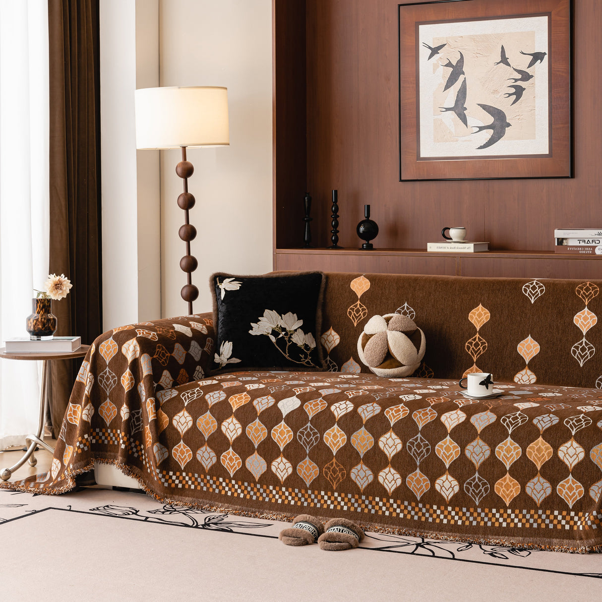 Boho Geometric Sofa Slipcovers Chenille Scratch Resistant Couch Protective Covers