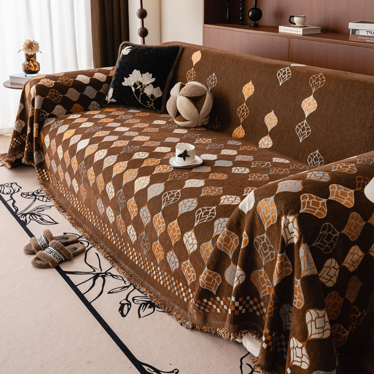 Boho Geometric Sofa Slipcovers Chenille Scratch Resistant Couch Protective Covers