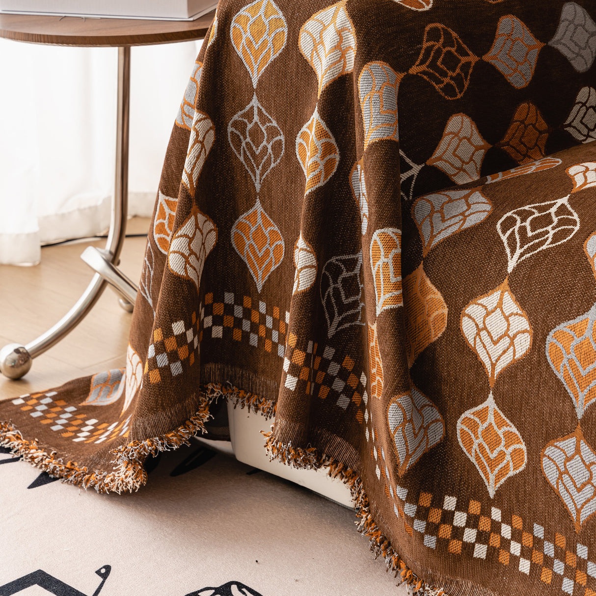 Boho Geometric Sofa Slipcovers Chenille Scratch Resistant Couch Protective Covers