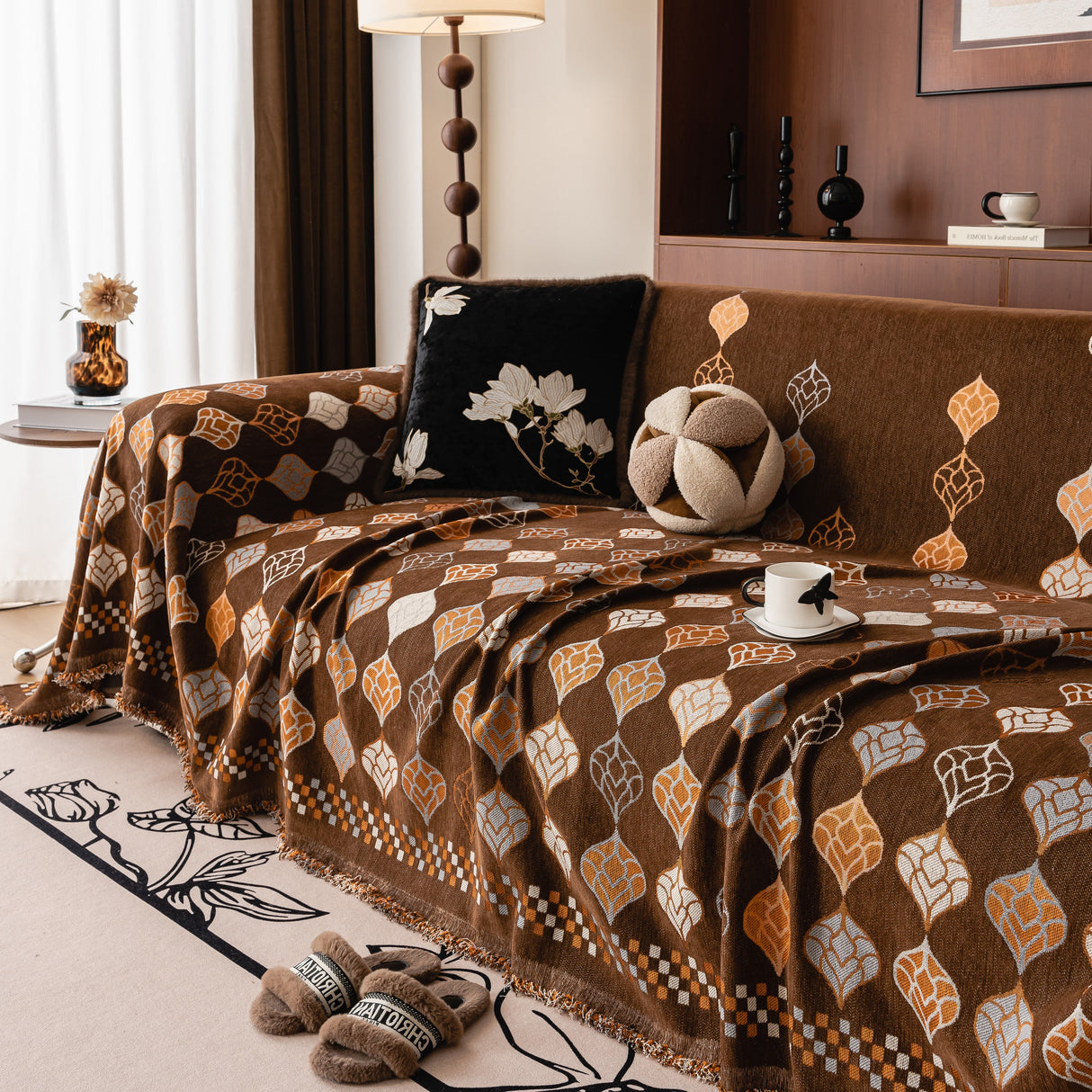 Boho Geometric Sofa Slipcovers Chenille Scratch Resistant Couch Protective Covers