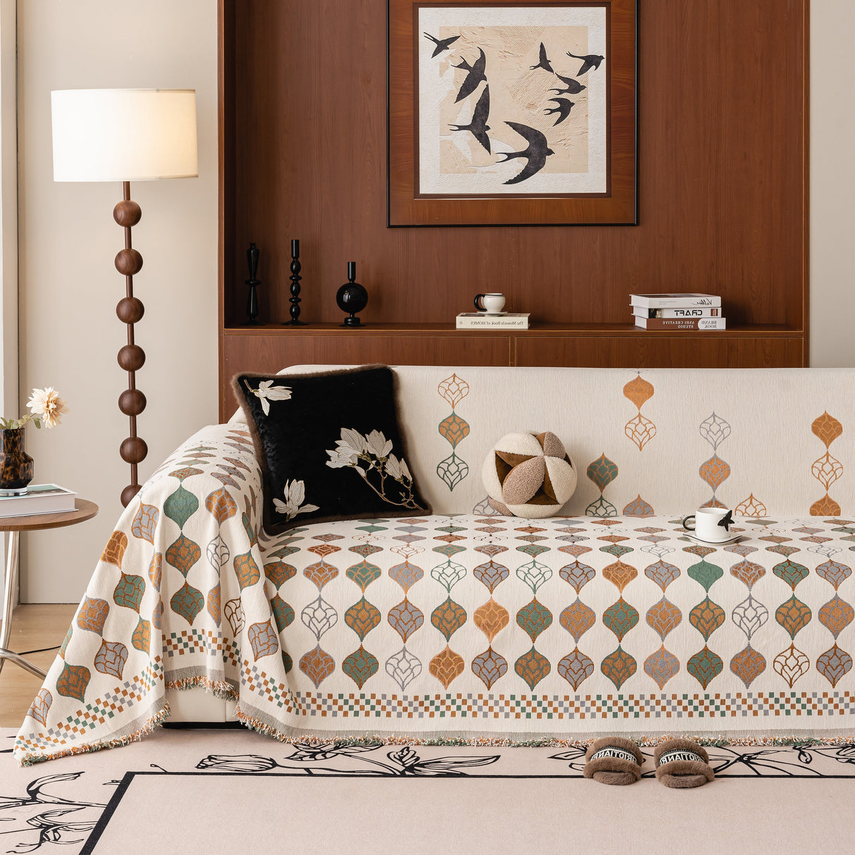 Boho Geometric Sofa Slipcovers Chenille Scratch Resistant Couch Protective Covers