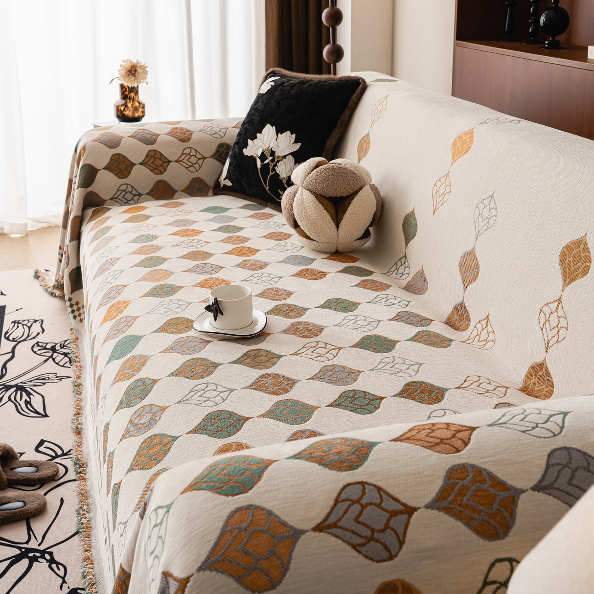 Boho Geometric Sofa Slipcovers Chenille Scratch Resistant Couch Protective Covers