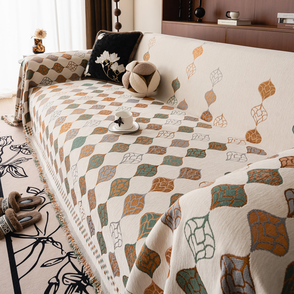 Boho Geometric Sofa Slipcovers Chenille Scratch Resistant Couch Protective Covers