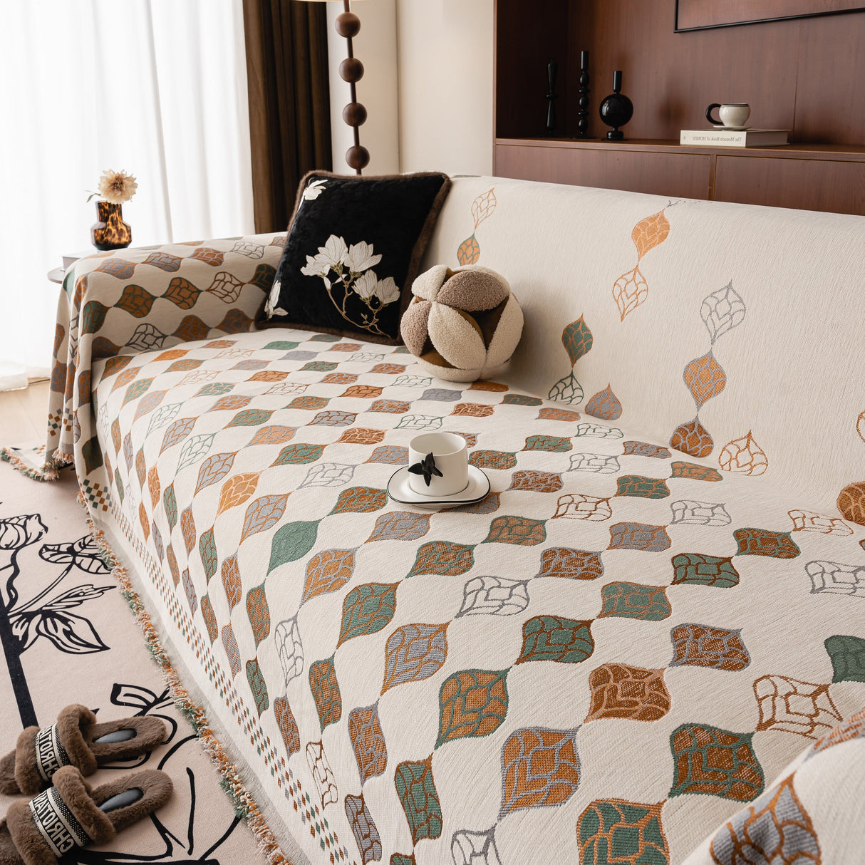 Boho Geometric Sofa Slipcovers Chenille Scratch Resistant Couch Protective Covers