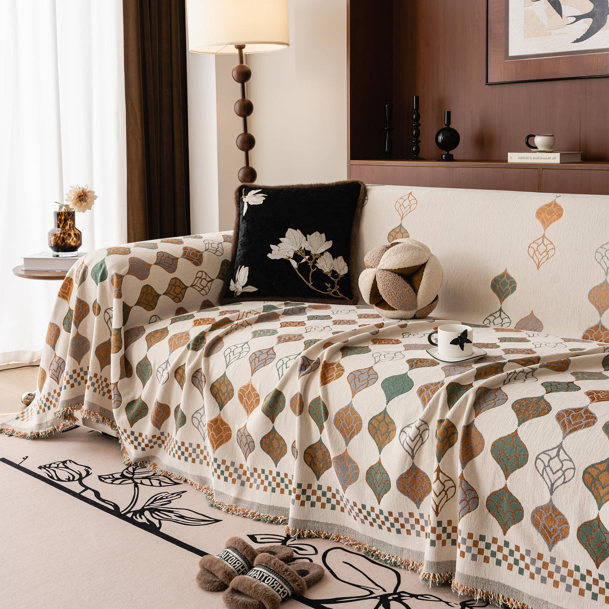 Boho Geometric Sofa Slipcovers Chenille Scratch Resistant Couch Protective Covers