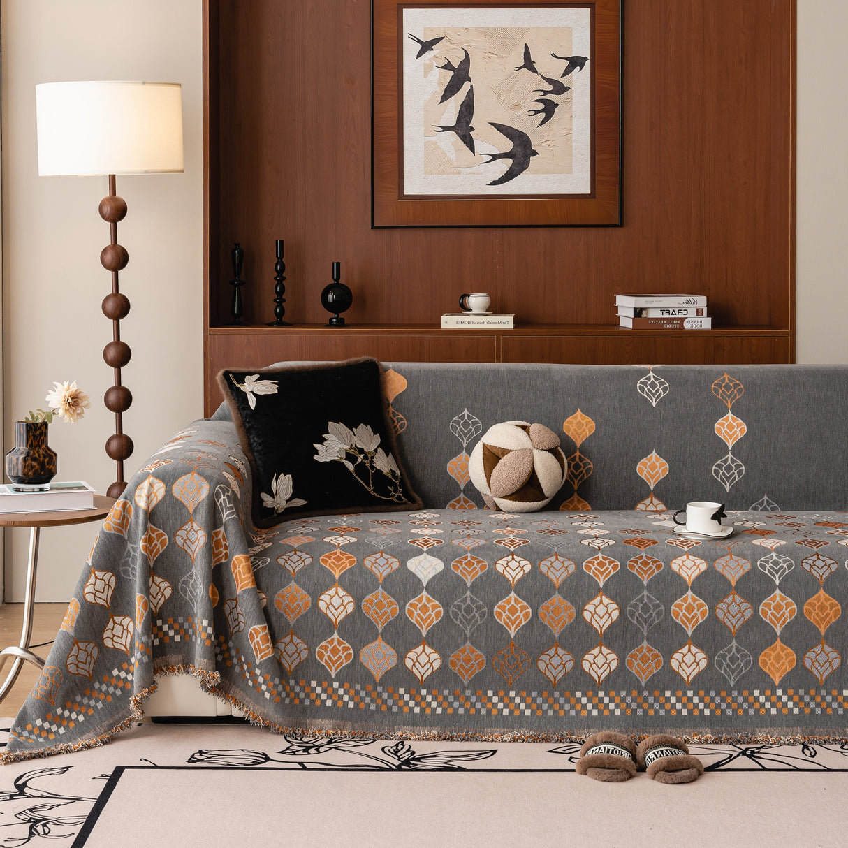 Boho Geometric Sofa Slipcovers Chenille Scratch Resistant Couch Protective Covers