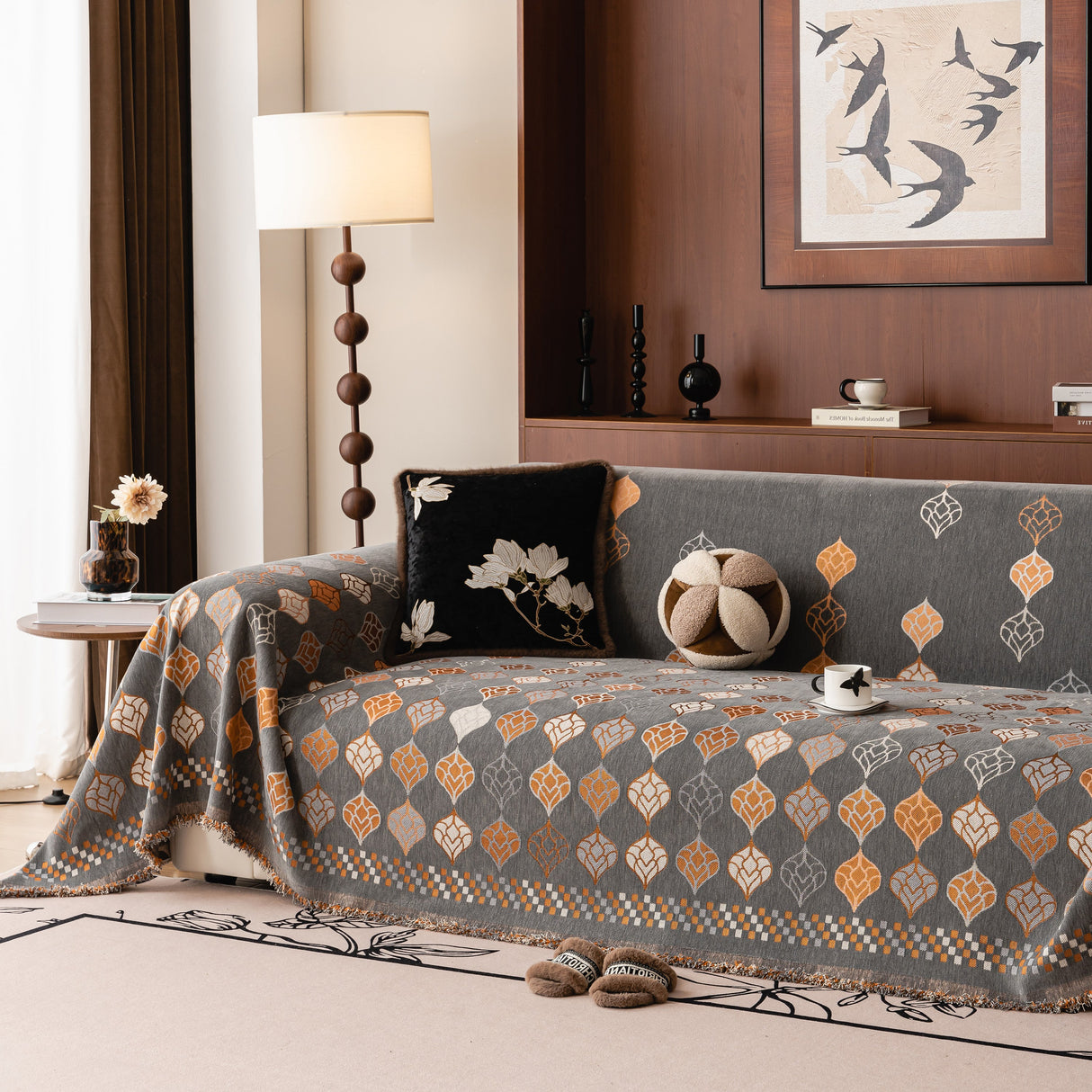 Boho Geometric Sofa Slipcovers Chenille Scratch Resistant Couch Protective Covers