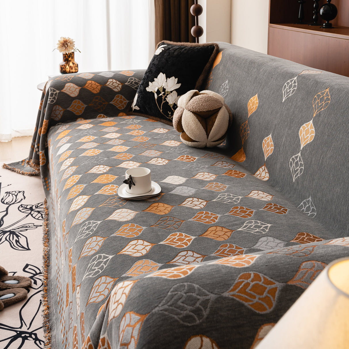 Boho Geometric Sofa Slipcovers Chenille Scratch Resistant Couch Protective Covers