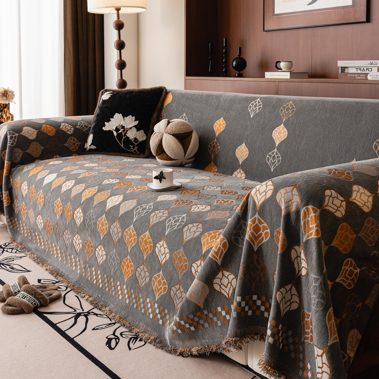 Boho Geometric Sofa Slipcovers Chenille Scratch Resistant Couch Protective Covers