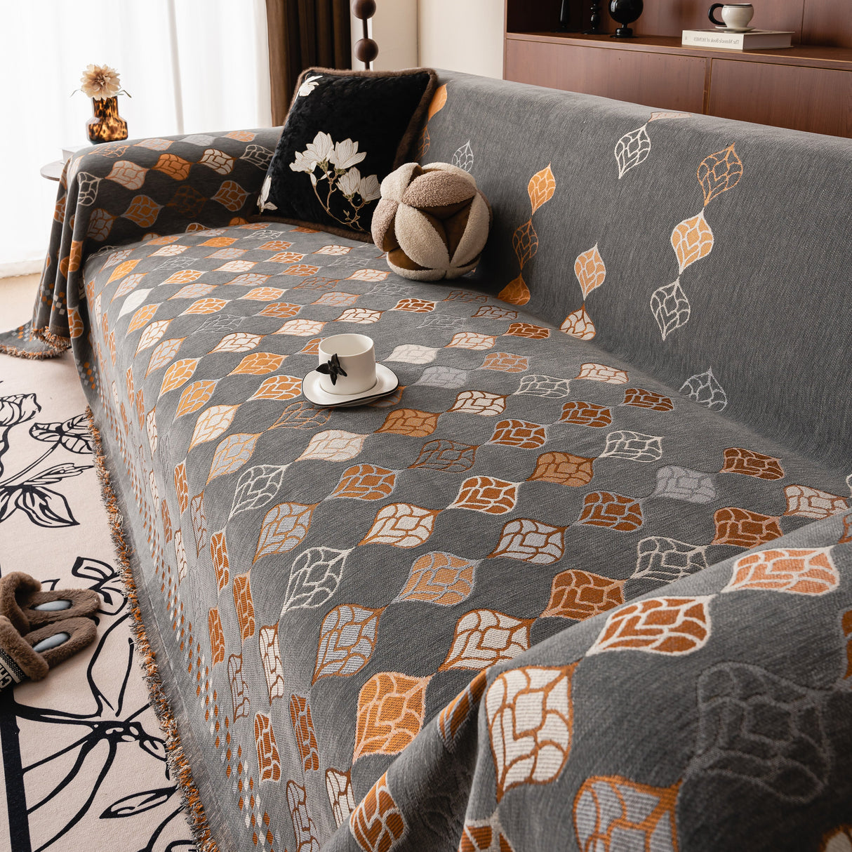 Boho Geometric Sofa Slipcovers Chenille Scratch Resistant Couch Protective Covers