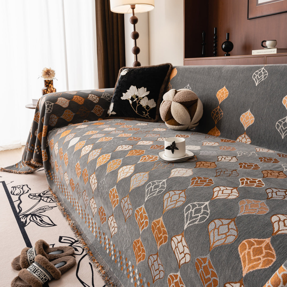 Boho Geometric Sofa Slipcovers Chenille Scratch Resistant Couch Protective Covers