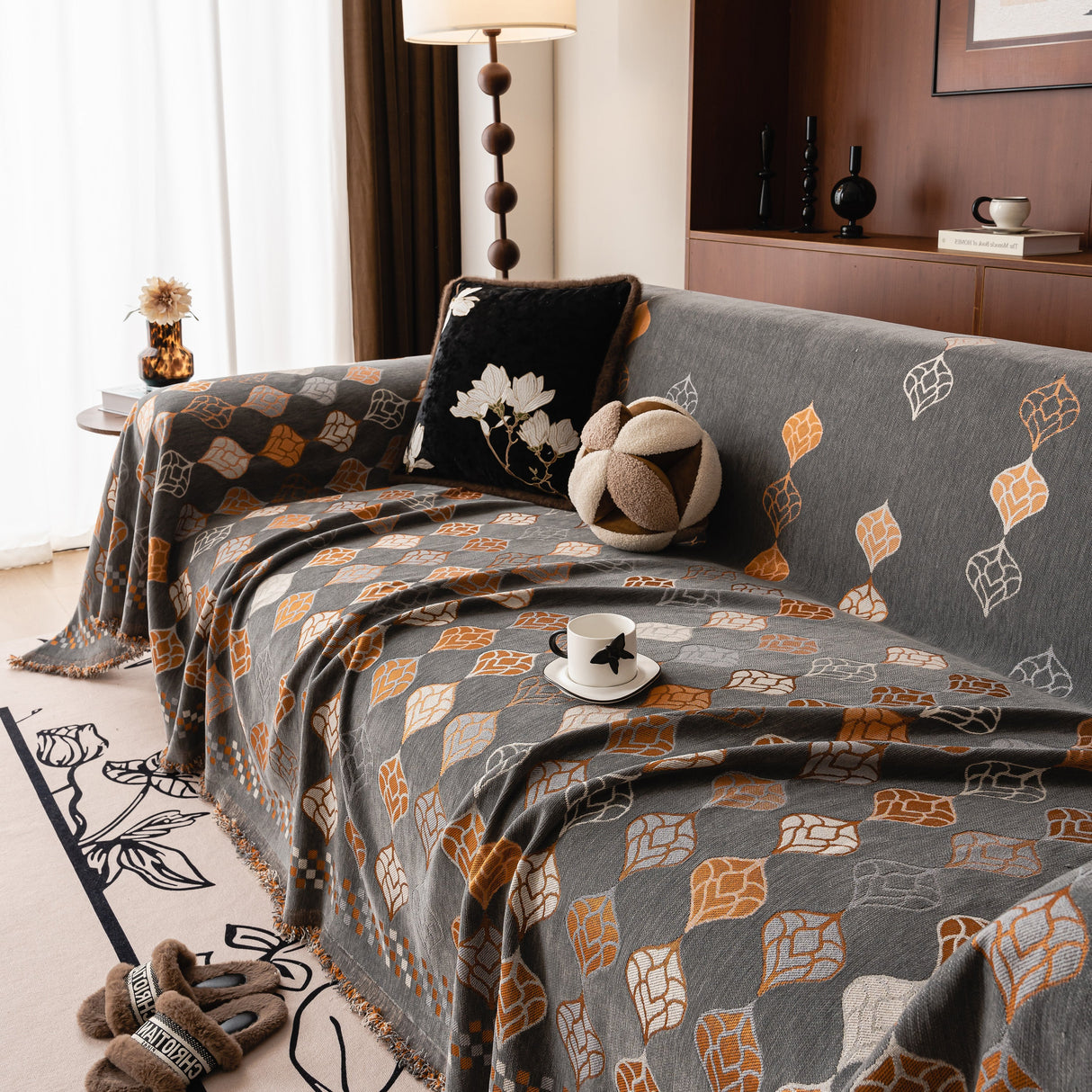 Boho Geometric Sofa Slipcovers Chenille Scratch Resistant Couch Protective Covers