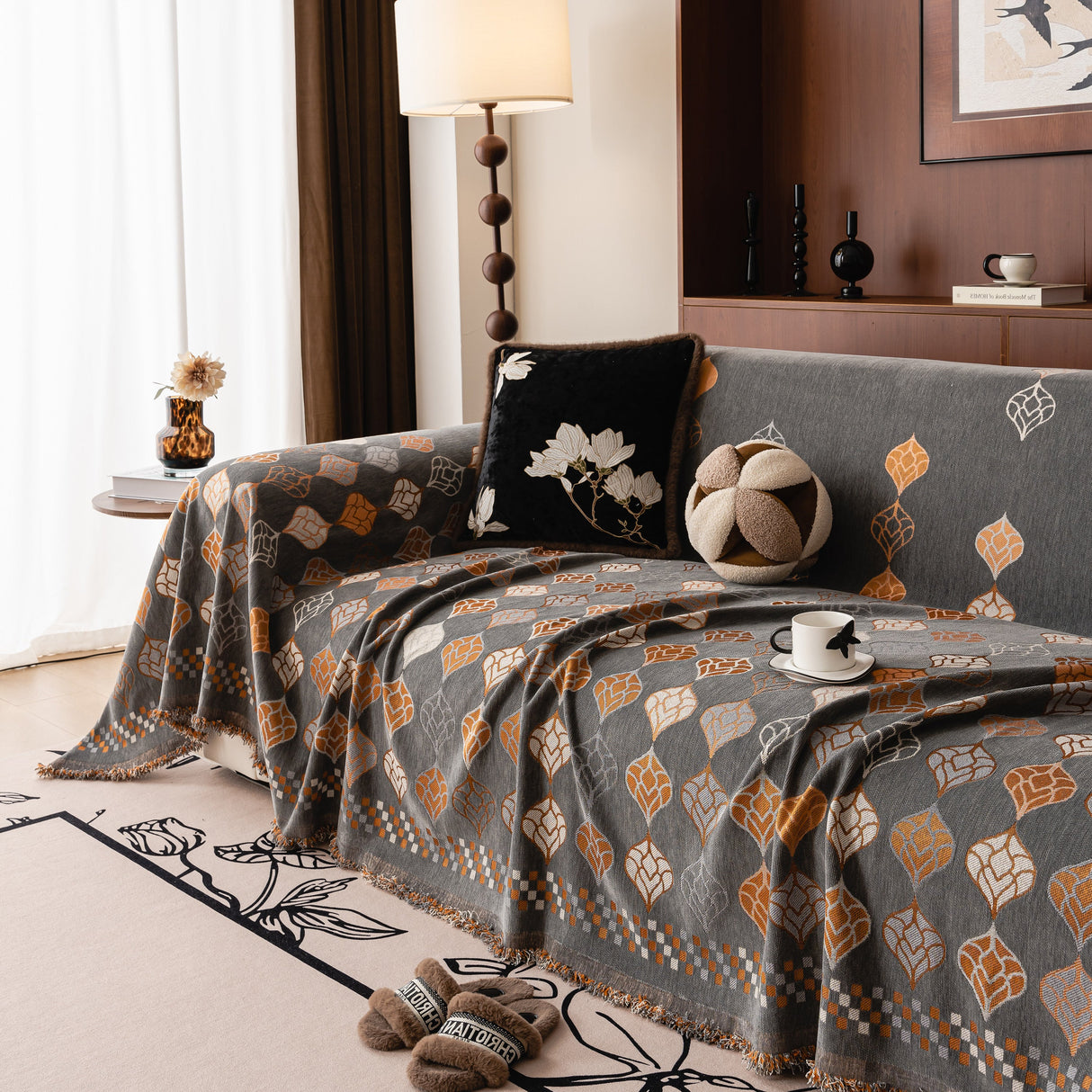 Boho Geometric Sofa Slipcovers Chenille Scratch Resistant Couch Protective Covers