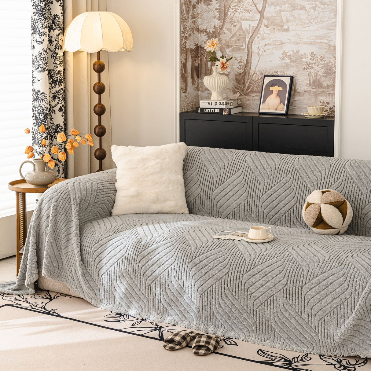 Plush Flannel Fleece Sofa Throw Blanket, Soft & Cozy Furniture Protector for Couch