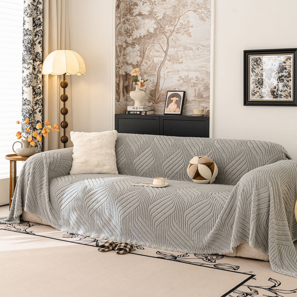 Plush Flannel Fleece Sofa Throw Blanket, Soft & Cozy Furniture Protector for Couch