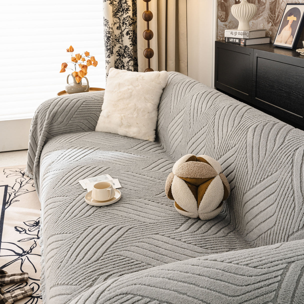 Plush Flannel Fleece Sofa Throw Blanket, Soft & Cozy Furniture Protector for Couch