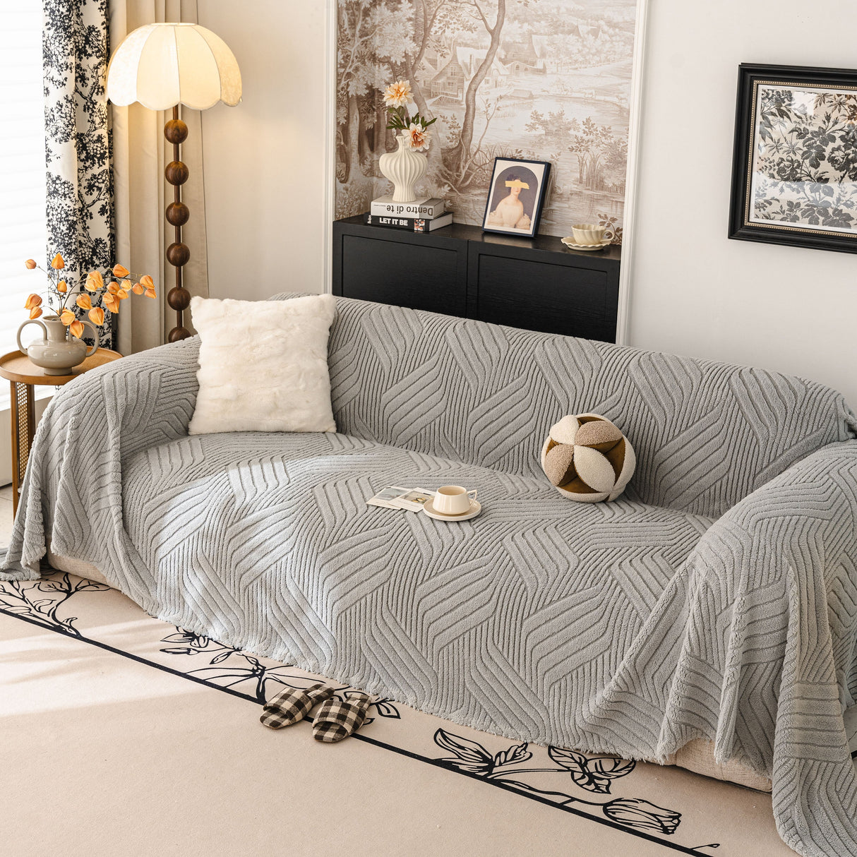 Plush Flannel Fleece Sofa Throw Blanket, Soft & Cozy Furniture Protector for Couch