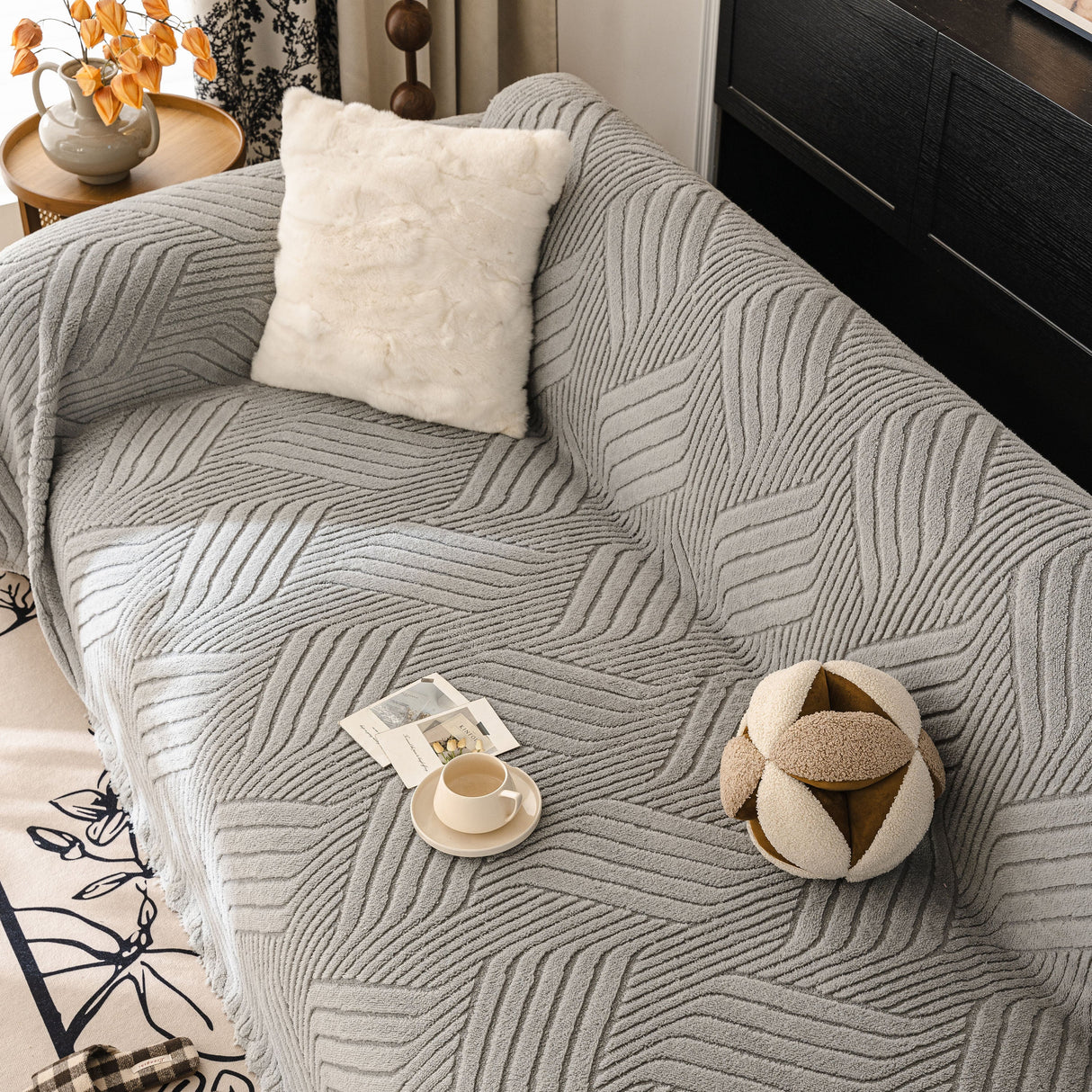 Plush Flannel Fleece Sofa Throw Blanket, Soft & Cozy Furniture Protector for Couch