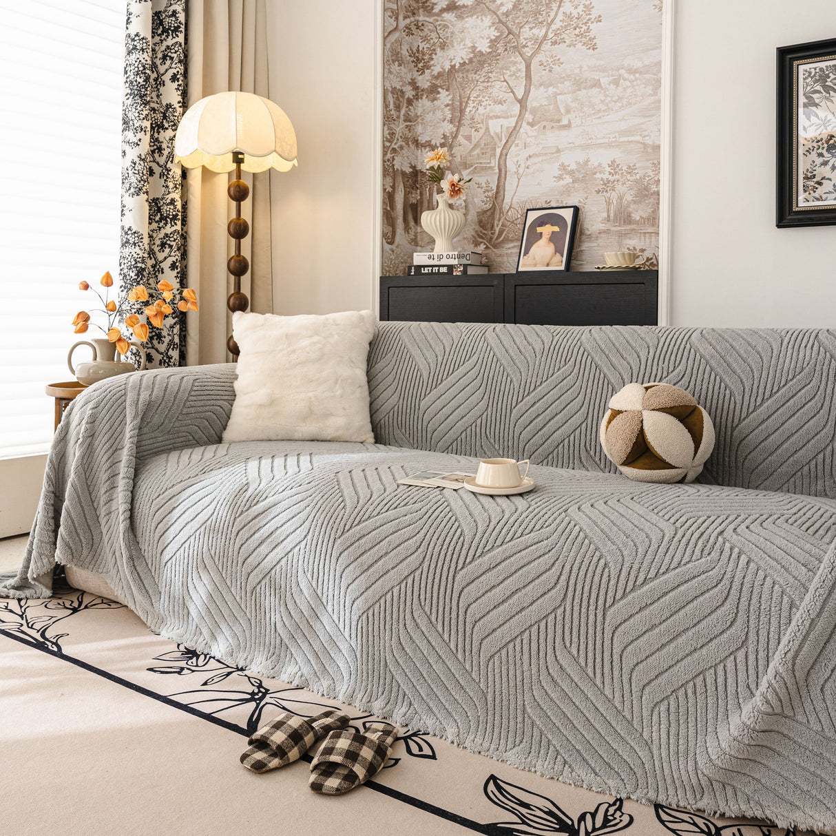 Plush Flannel Fleece Sofa Throw Blanket, Soft & Cozy Furniture Protector for Couch