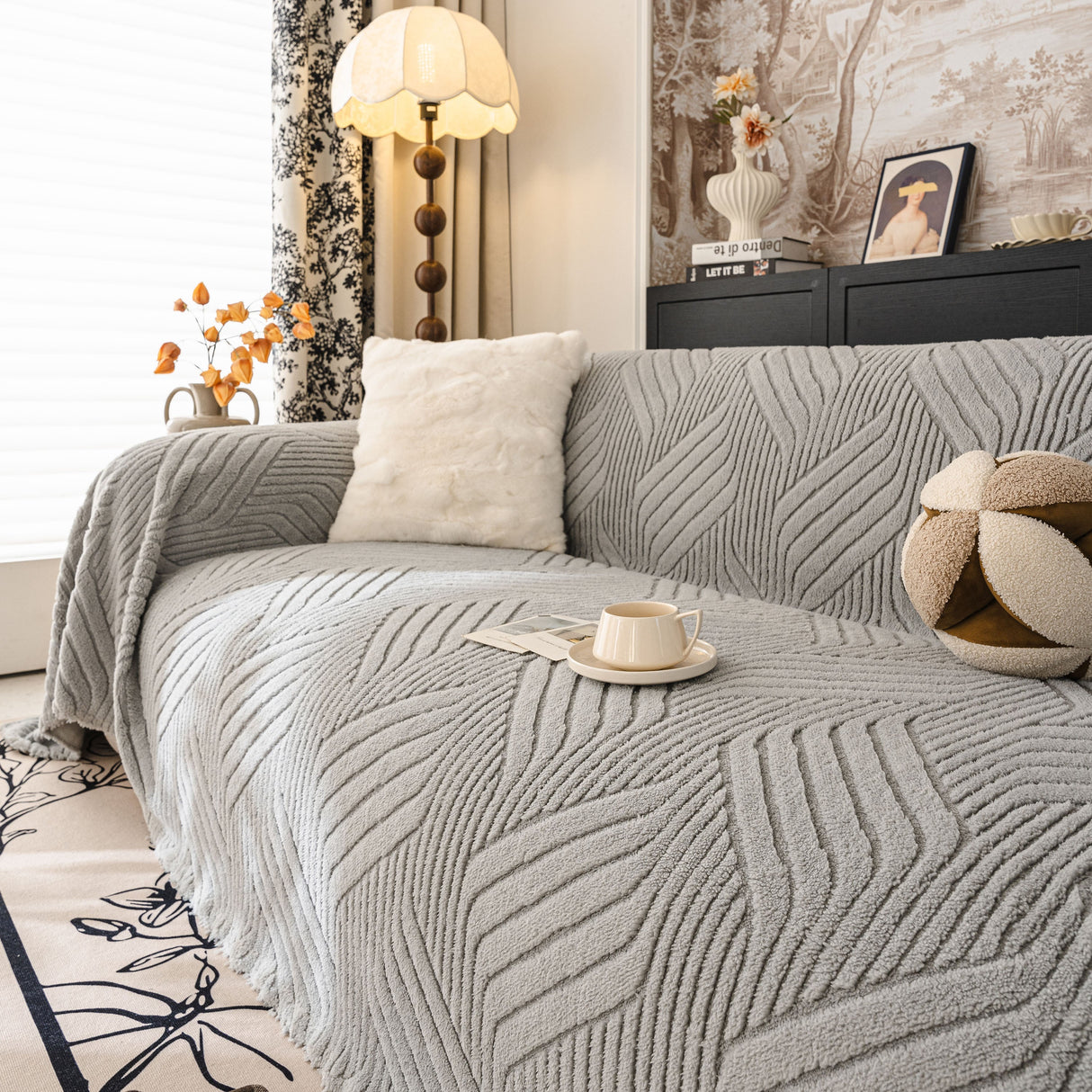 Plush Flannel Fleece Sofa Throw Blanket, Soft & Cozy Furniture Protector for Couch