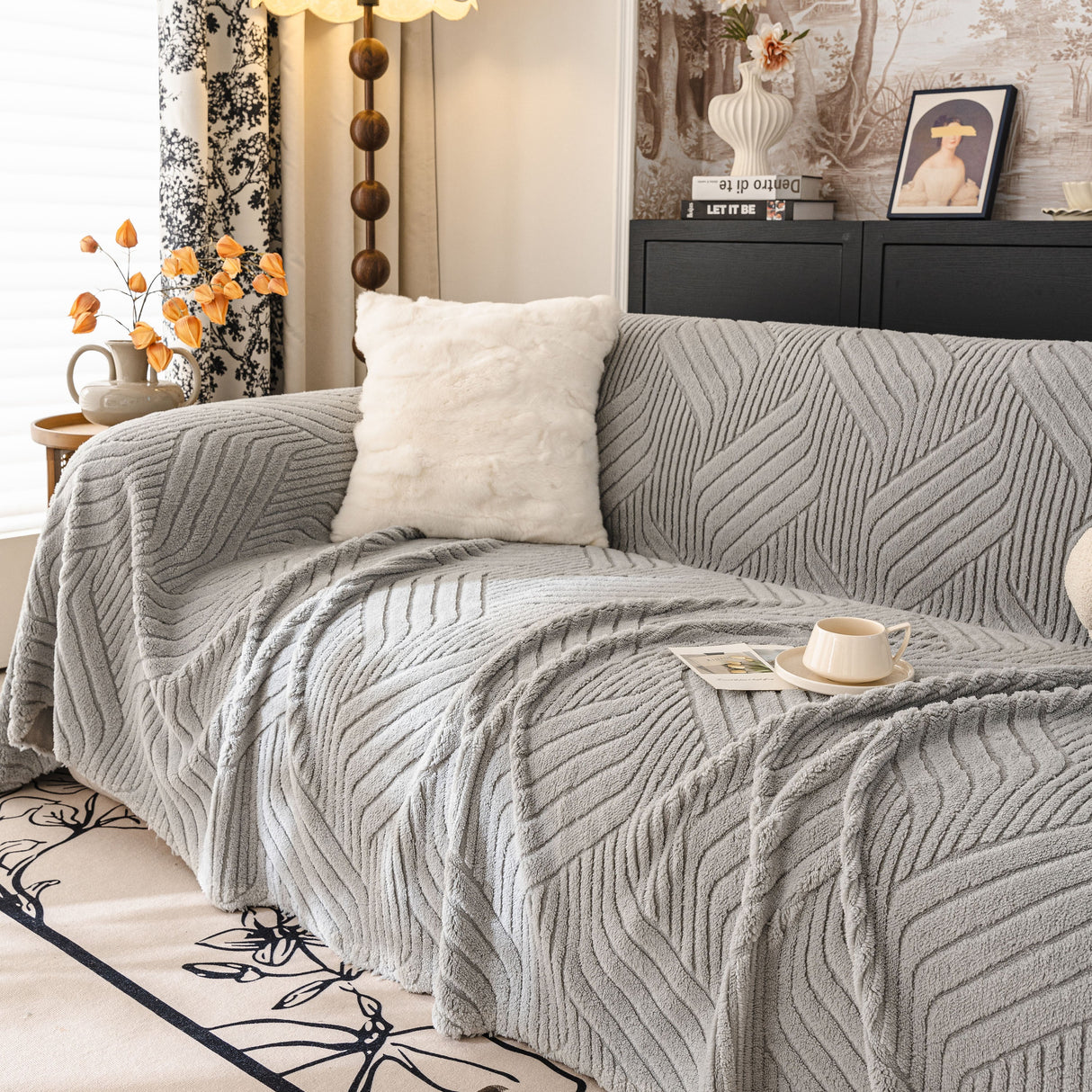 Plush Flannel Fleece Sofa Throw Blanket, Soft & Cozy Furniture Protector for Couch