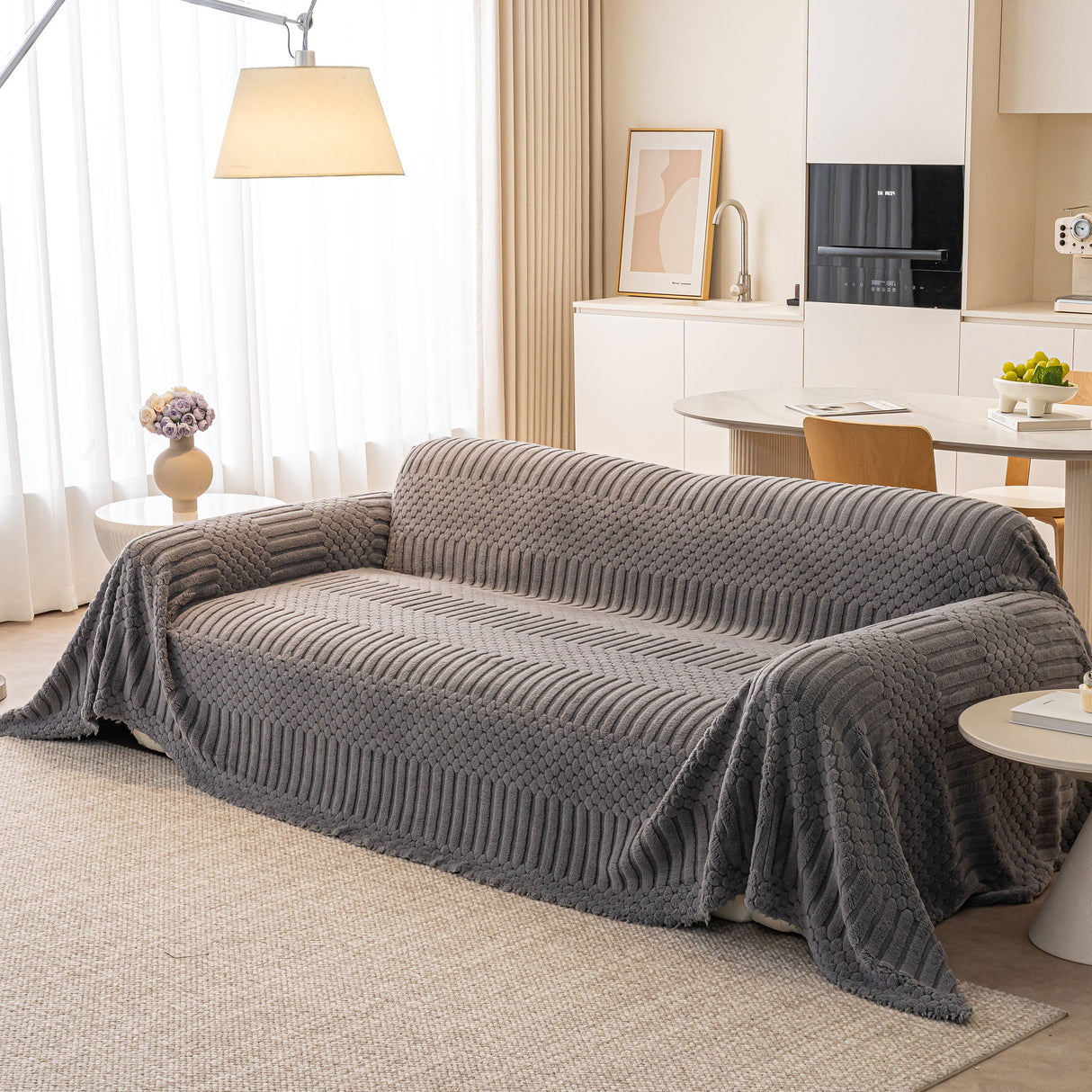 Boho 3D Geometric Throw Blanket for Couch, Luxurious Velvety Plush Fleece Sofa Cover