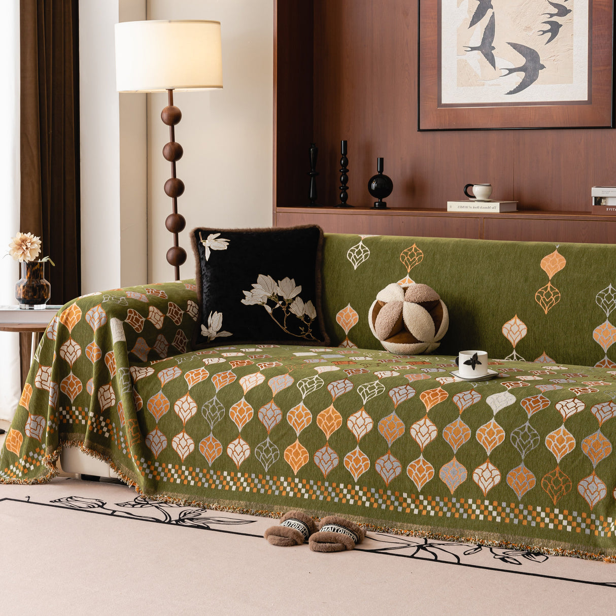 Boho Geometric Sofa Slipcovers Chenille Scratch Resistant Couch Protective Covers