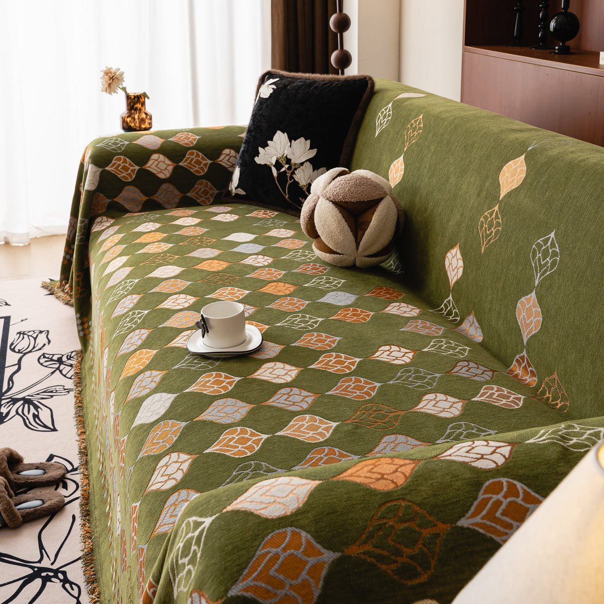 Boho Geometric Sofa Slipcovers Chenille Scratch Resistant Couch Protective Covers