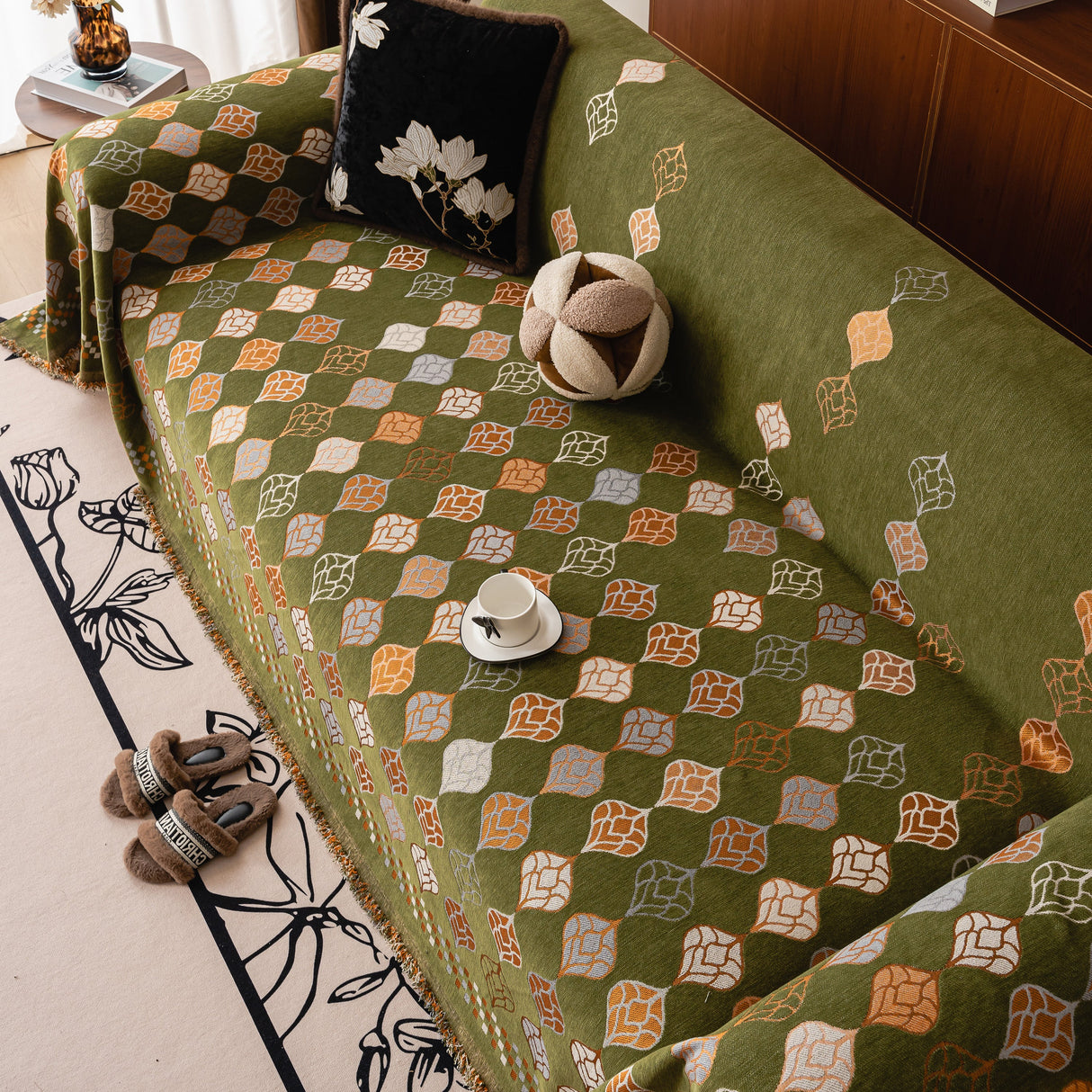 Boho Geometric Sofa Slipcovers Chenille Scratch Resistant Couch Protective Covers