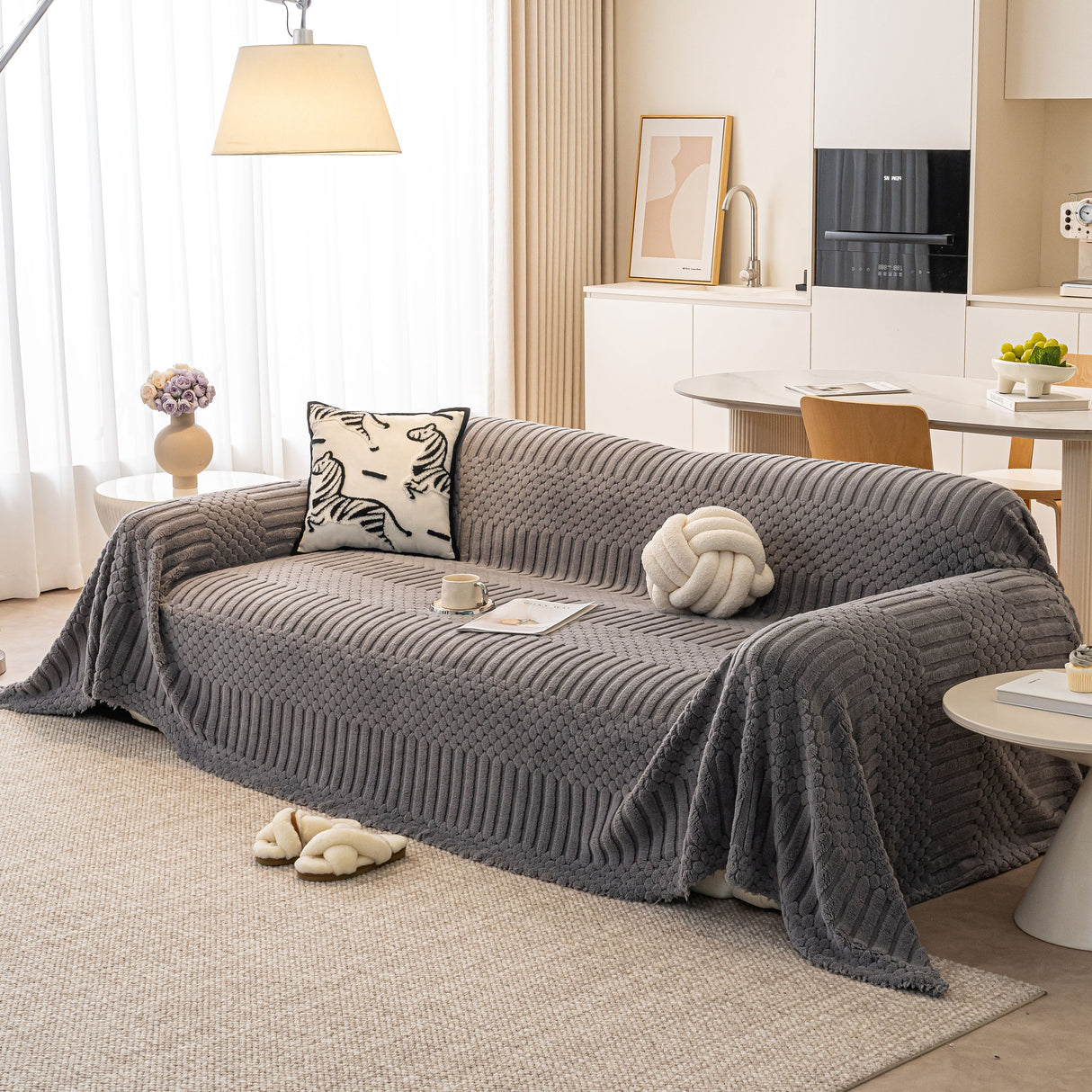 Boho 3D Geometric Throw Blanket for Couch, Luxurious Velvety Plush Fleece Sofa Cover