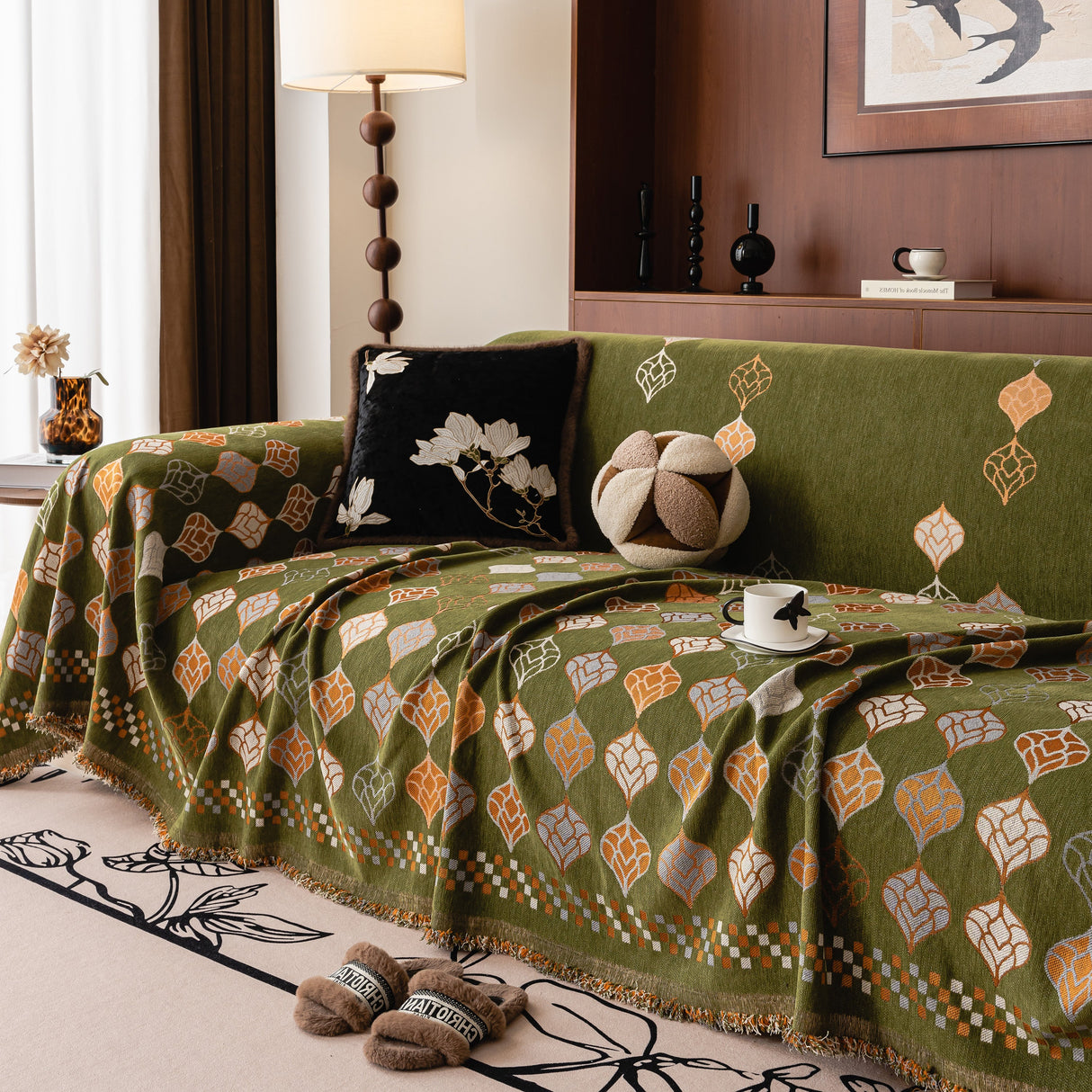 Boho Geometric Sofa Slipcovers Chenille Scratch Resistant Couch Protective Covers