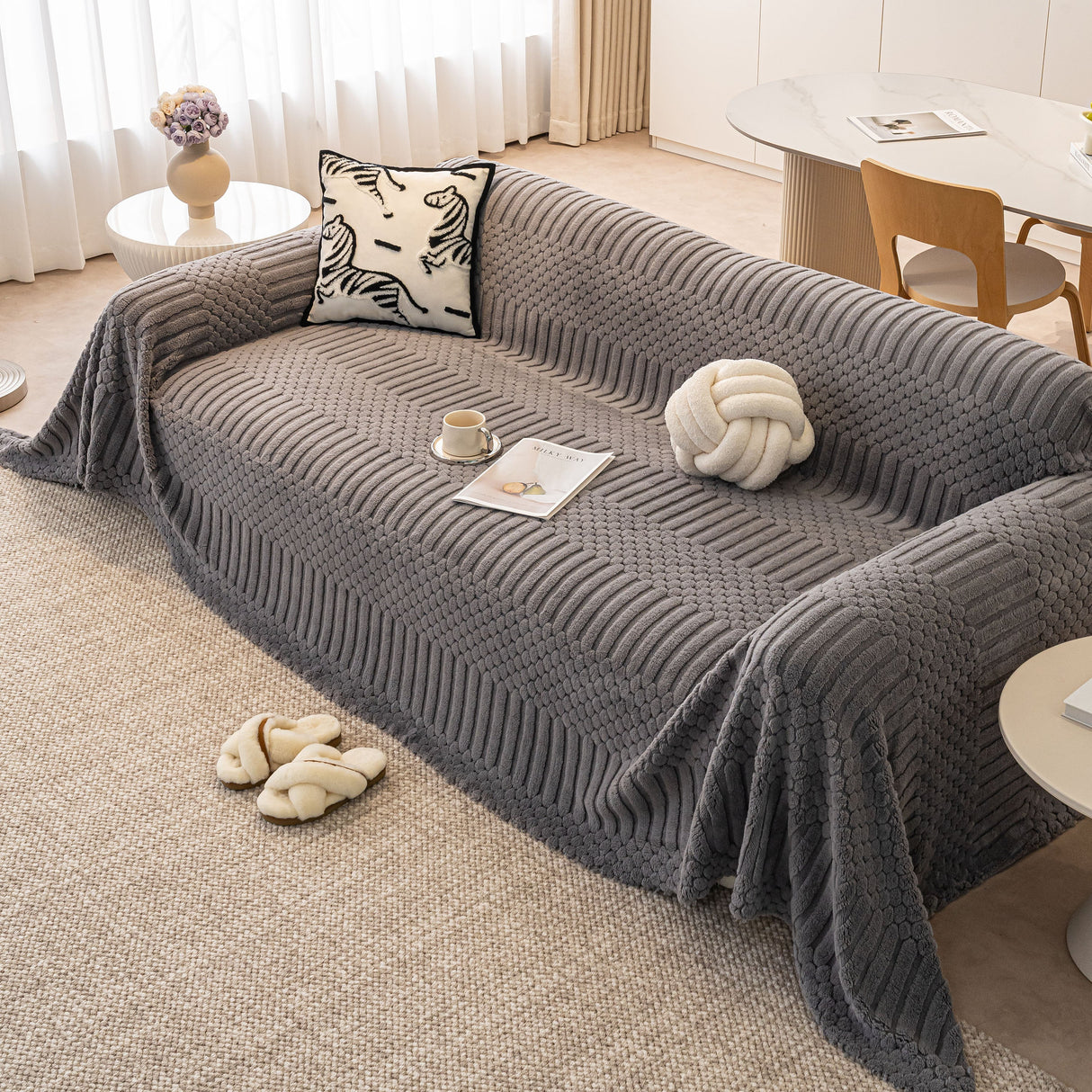 Boho 3D Geometric Throw Blanket for Couch, Luxurious Velvety Plush Fleece Sofa Cover