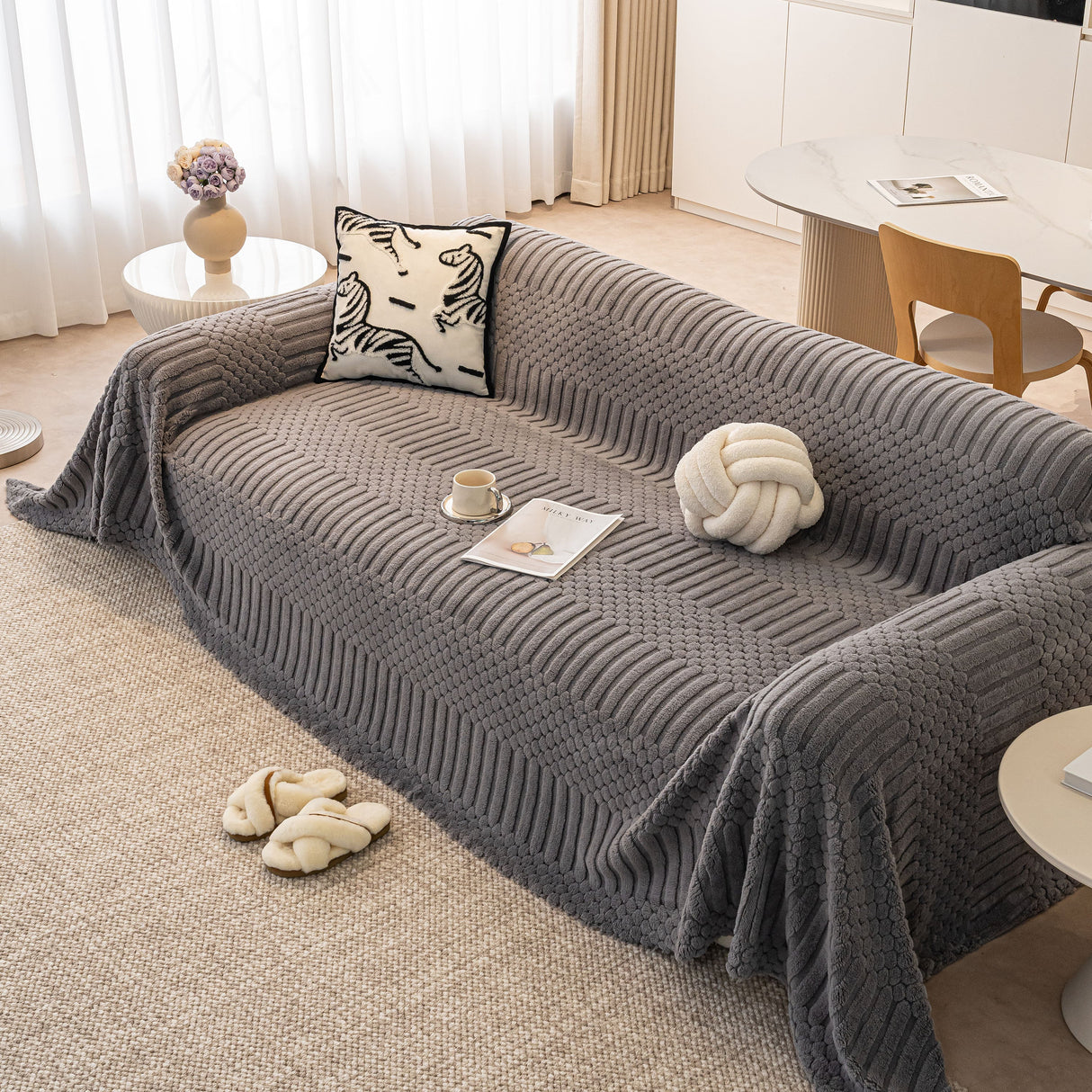 Boho 3D Geometric Throw Blanket for Couch, Luxurious Velvety Plush Fleece Sofa Cover