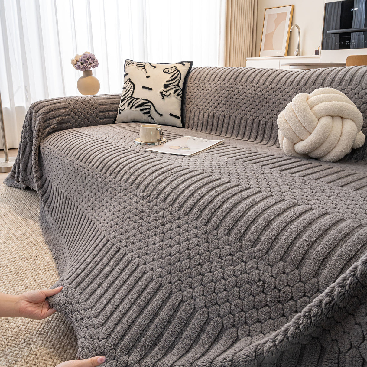 Boho 3D Geometric Throw Blanket for Couch, Luxurious Velvety Plush Fleece Sofa Cover