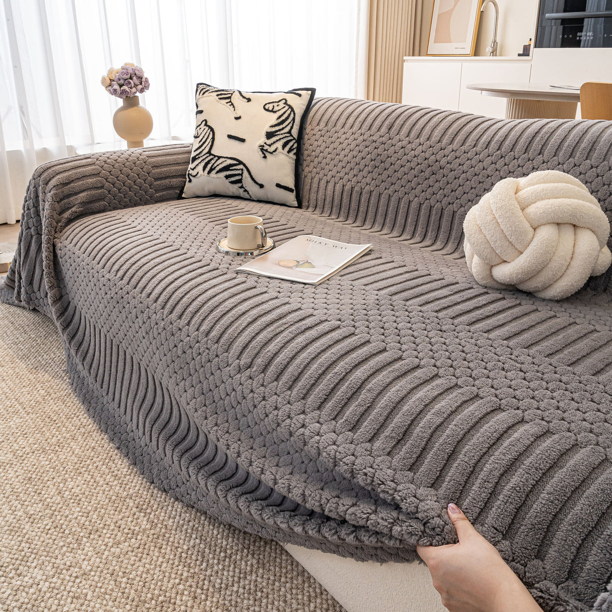 Boho 3D Geometric Throw Blanket for Couch, Luxurious Velvety Plush Fleece Sofa Cover