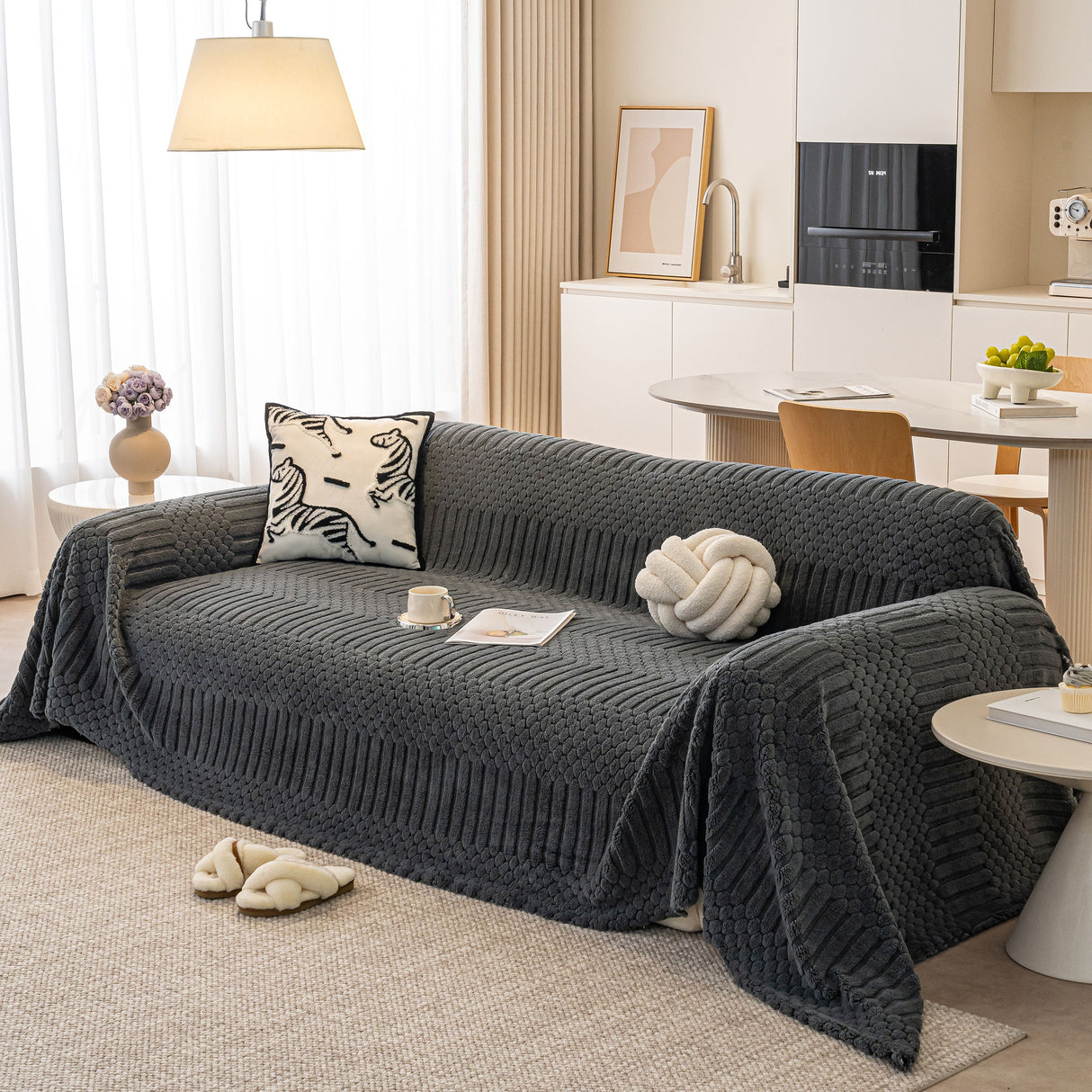 Boho 3D Geometric Throw Blanket for Couch, Luxurious Velvety Plush Fleece Sofa Cover