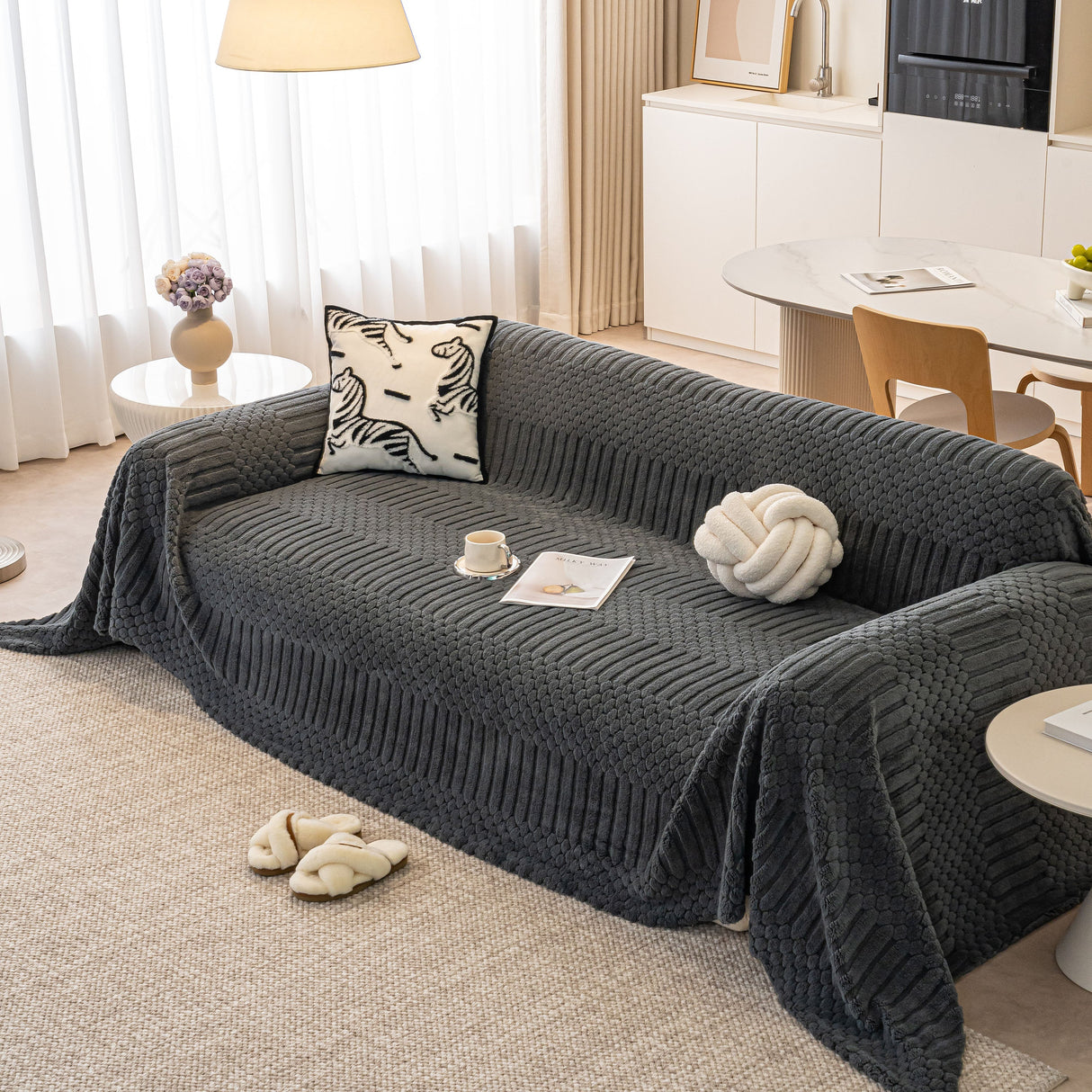 Boho 3D Geometric Throw Blanket for Couch, Luxurious Velvety Plush Fleece Sofa Cover