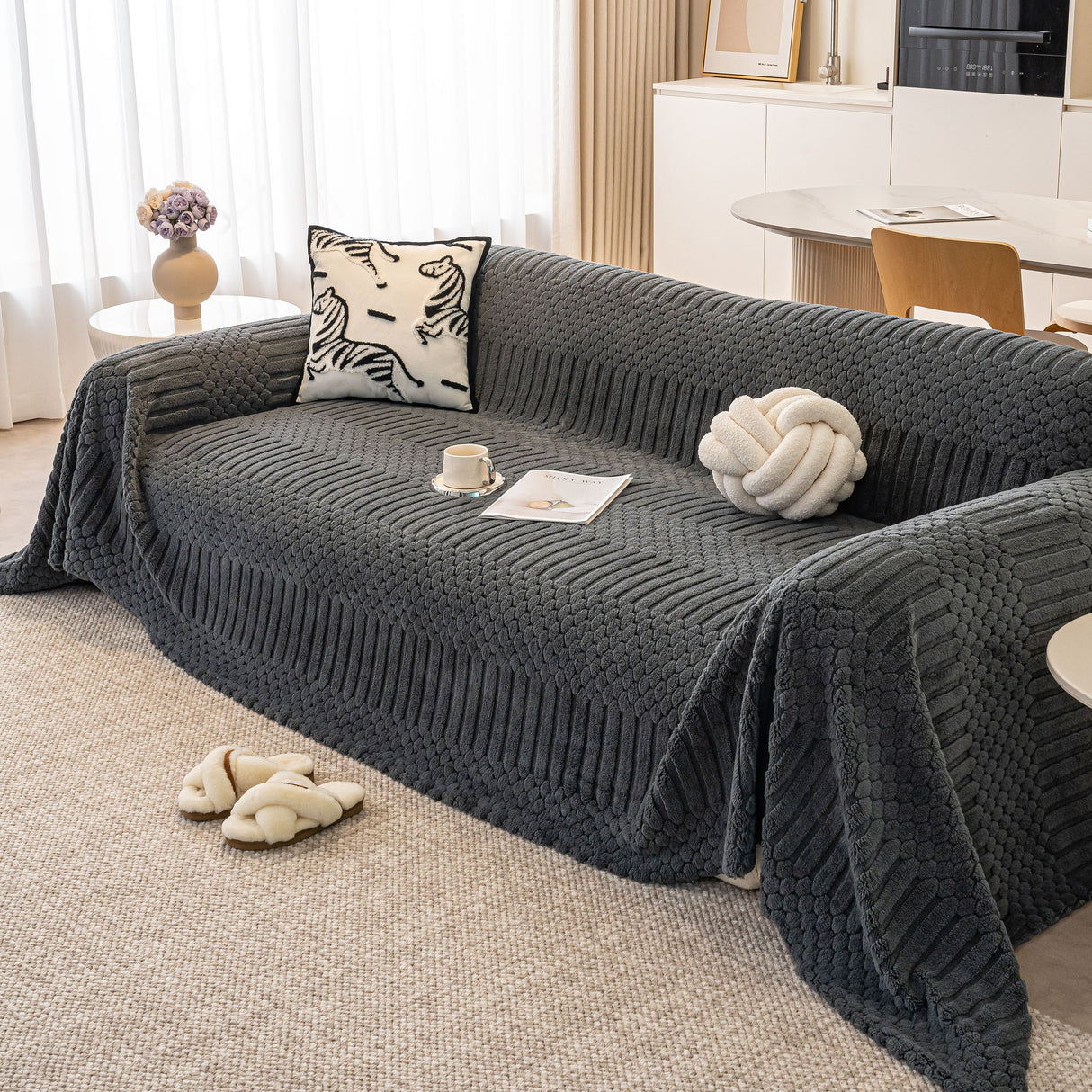 Boho 3D Geometric Throw Blanket for Couch, Luxurious Velvety Plush Fleece Sofa Cover