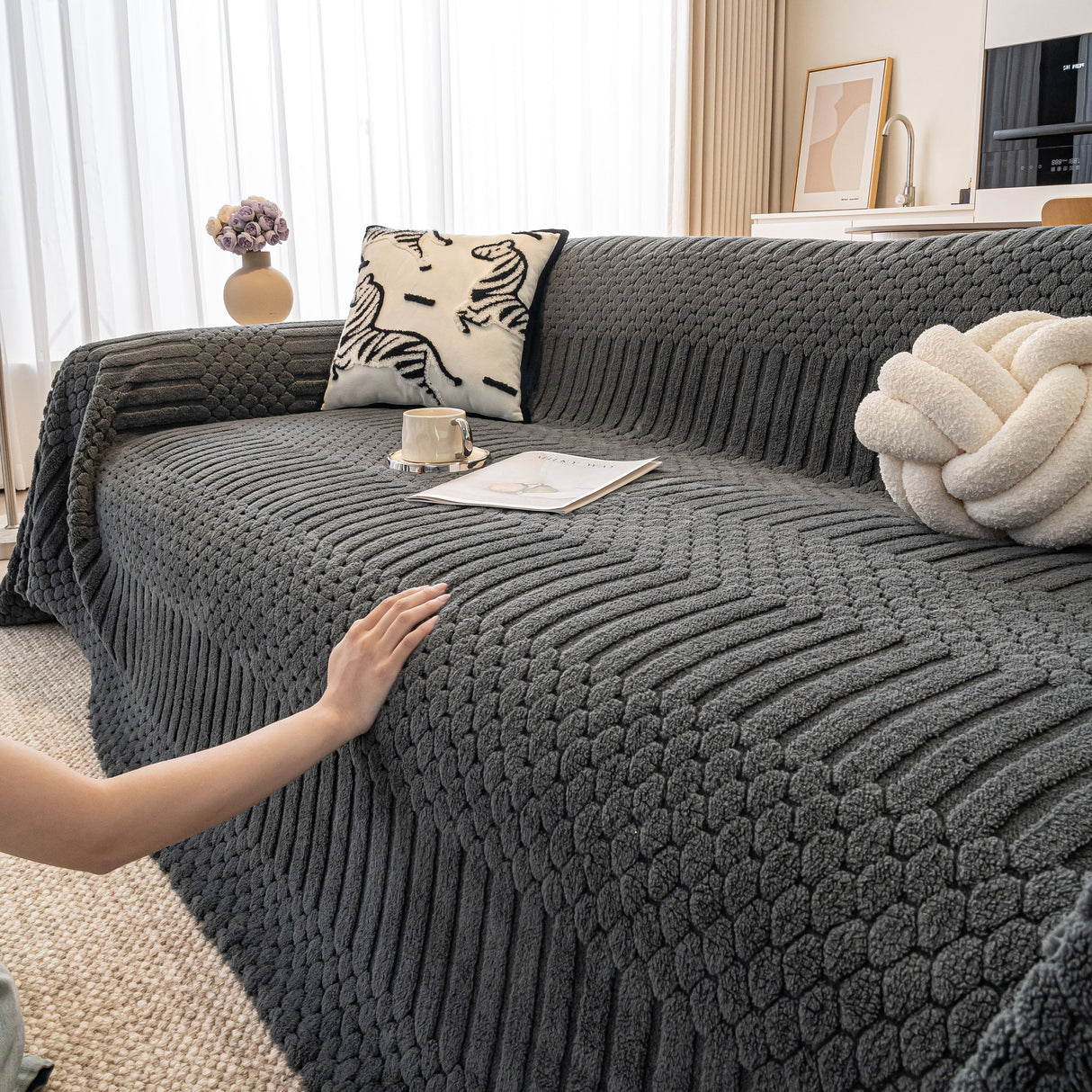 Boho 3D Geometric Throw Blanket for Couch, Luxurious Velvety Plush Fleece Sofa Cover