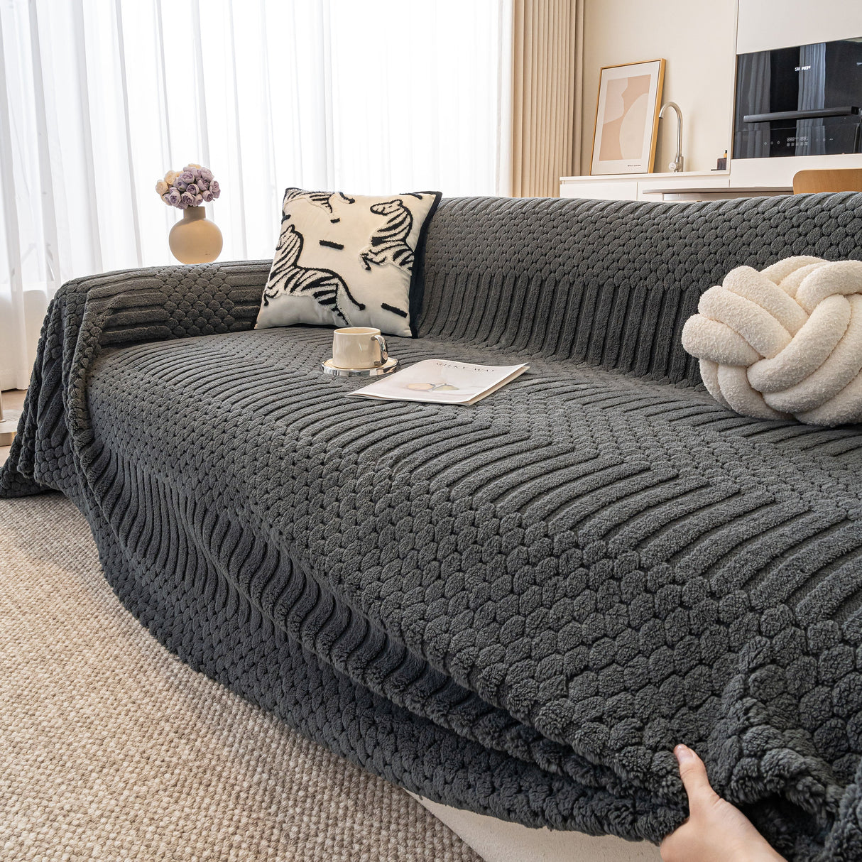 Boho 3D Geometric Throw Blanket for Couch, Luxurious Velvety Plush Fleece Sofa Cover