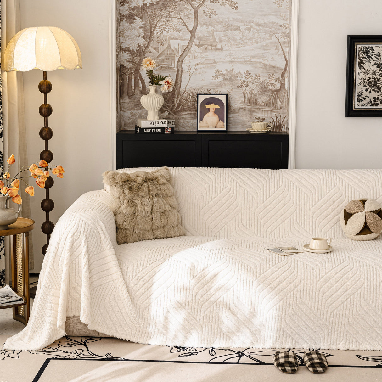 Plush Flannel Fleece Sofa Throw Blanket, Soft & Cozy Furniture Protector for Couch